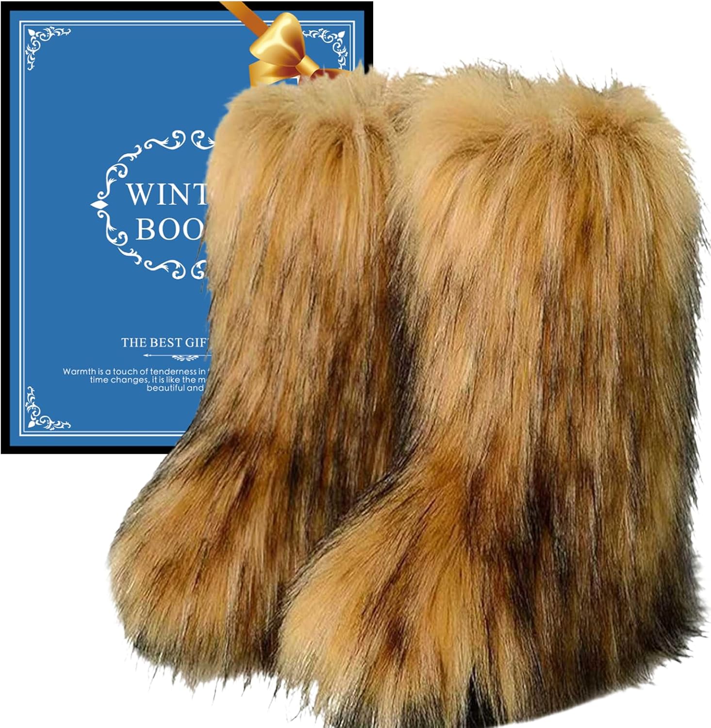 Kids Fur Boots Furry Boots for Girls Warm Faux Fur Snow Boots for Kids,Mid-Calf Flat - Image 7