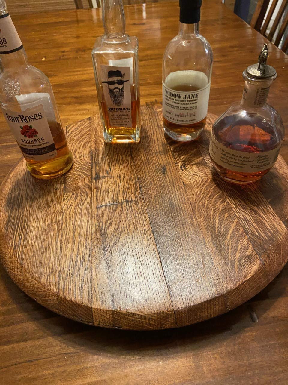 Handmade in the USA Oak Kentucky Bourbon Whiskey Barrel Lid Lazy Susan Turntable
