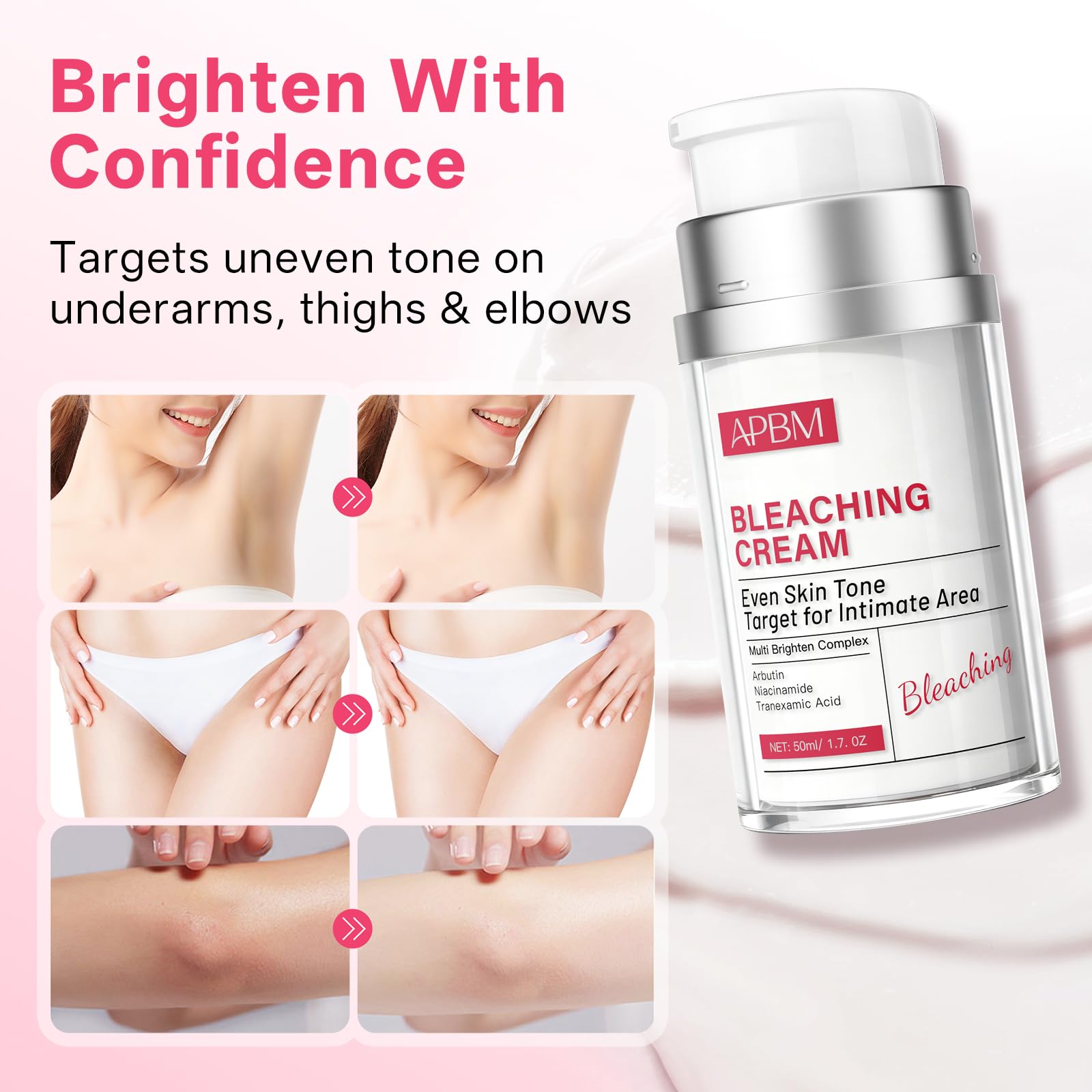 APBM Skin Lightening Cream for Intimate Area with Niacinamide, Arbutin, Tranexamic Acid and Vitamin C, Even Skin Tone for Body, Underarm, Knees, Elbows, Inner Thigh, Bikini Areas, 1.7 fl.oz