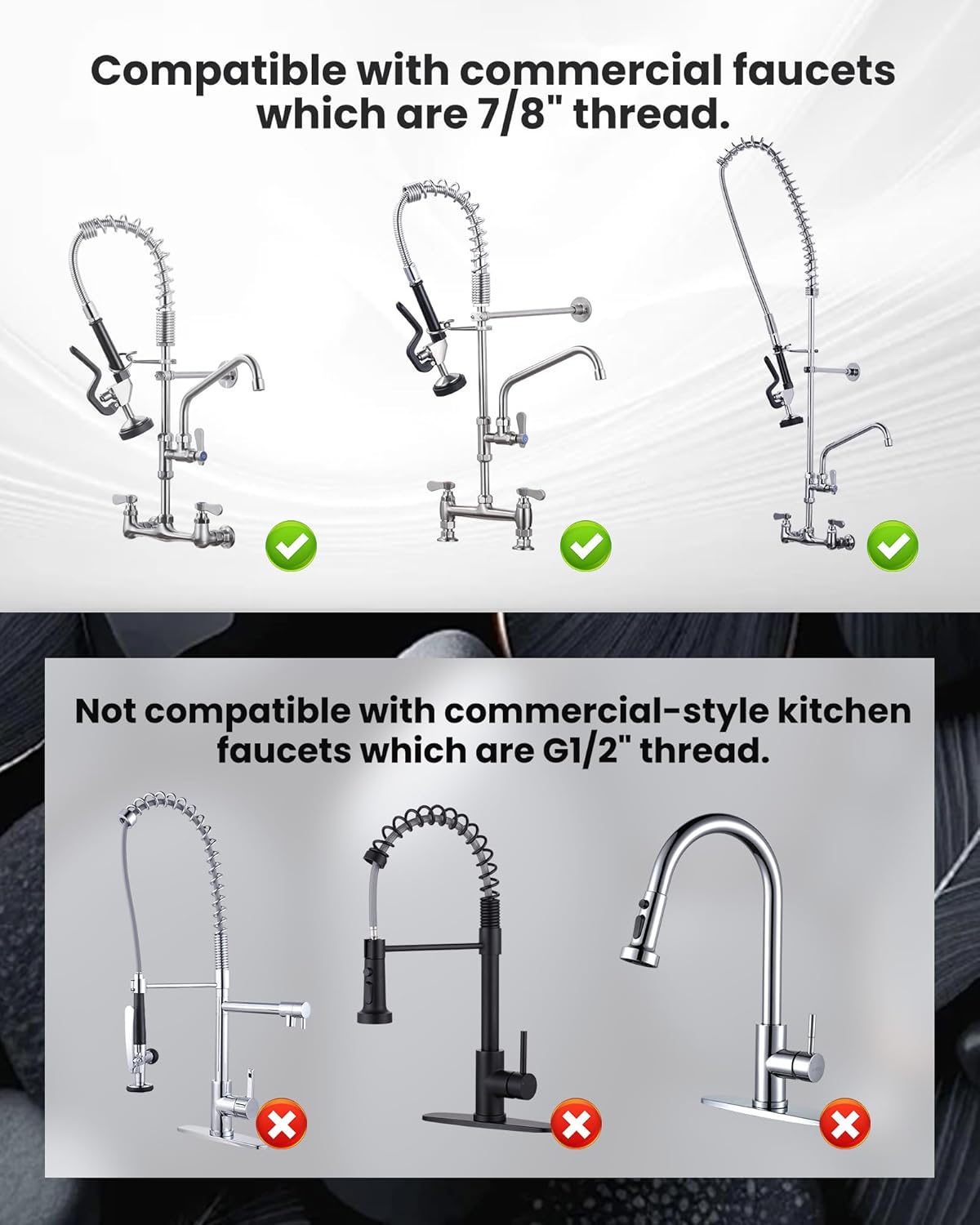 Commercial Sink Sprayer Valve with Hose: iVIGA 38" Flexible Stainless Steel Commercial Kitchen Spray Hose - 1.3 & 3.85 GPM High Pressure Pre Rinse Spray Nozzle - Black 7/8"-20UNEF Handle Assembly