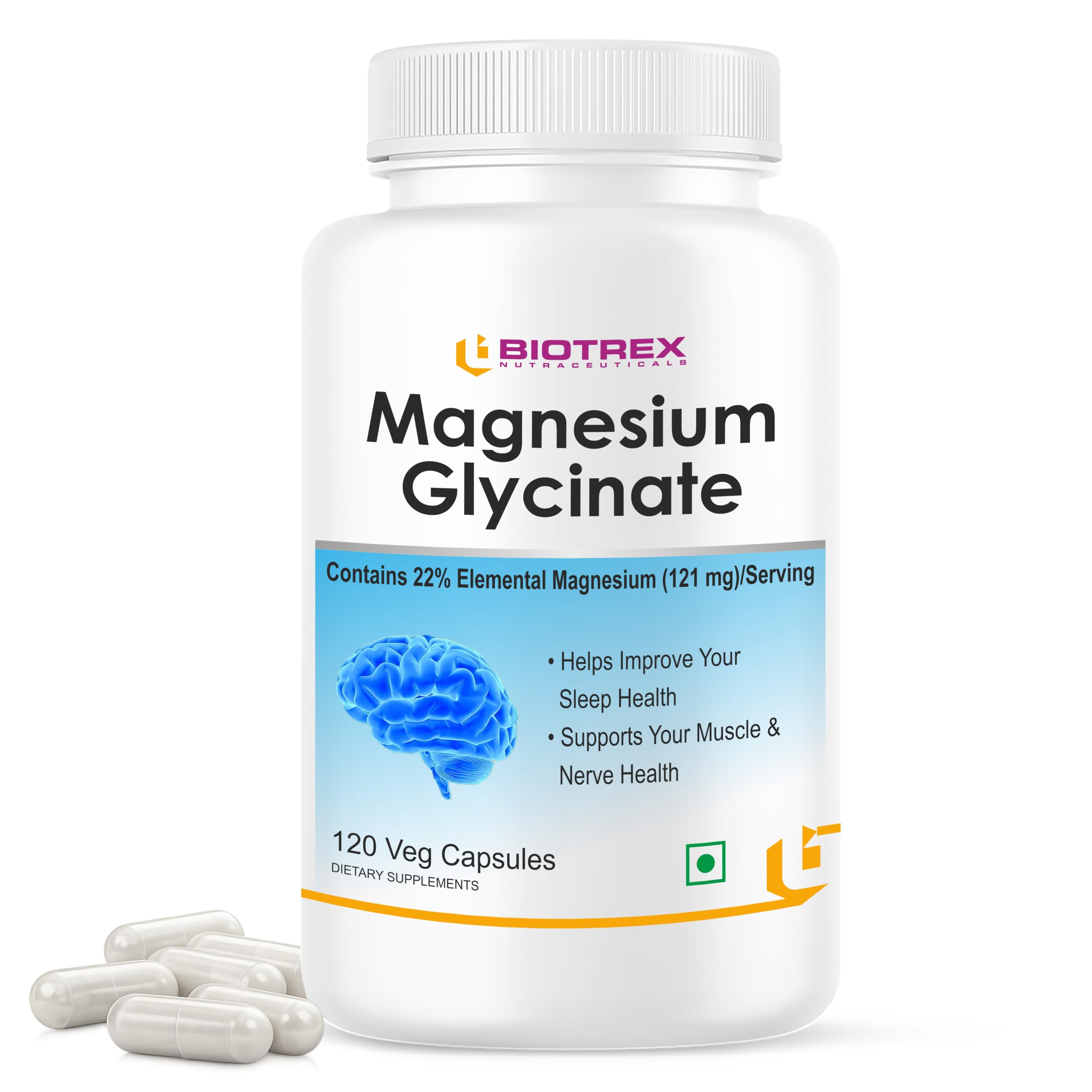 biotrex nutraceuticals Magnesium Glycinate, High Bioavailabilty, Best For Sleep Health, Supports Muscle & Nerve Health - 120 Veg Capsules-picture-37