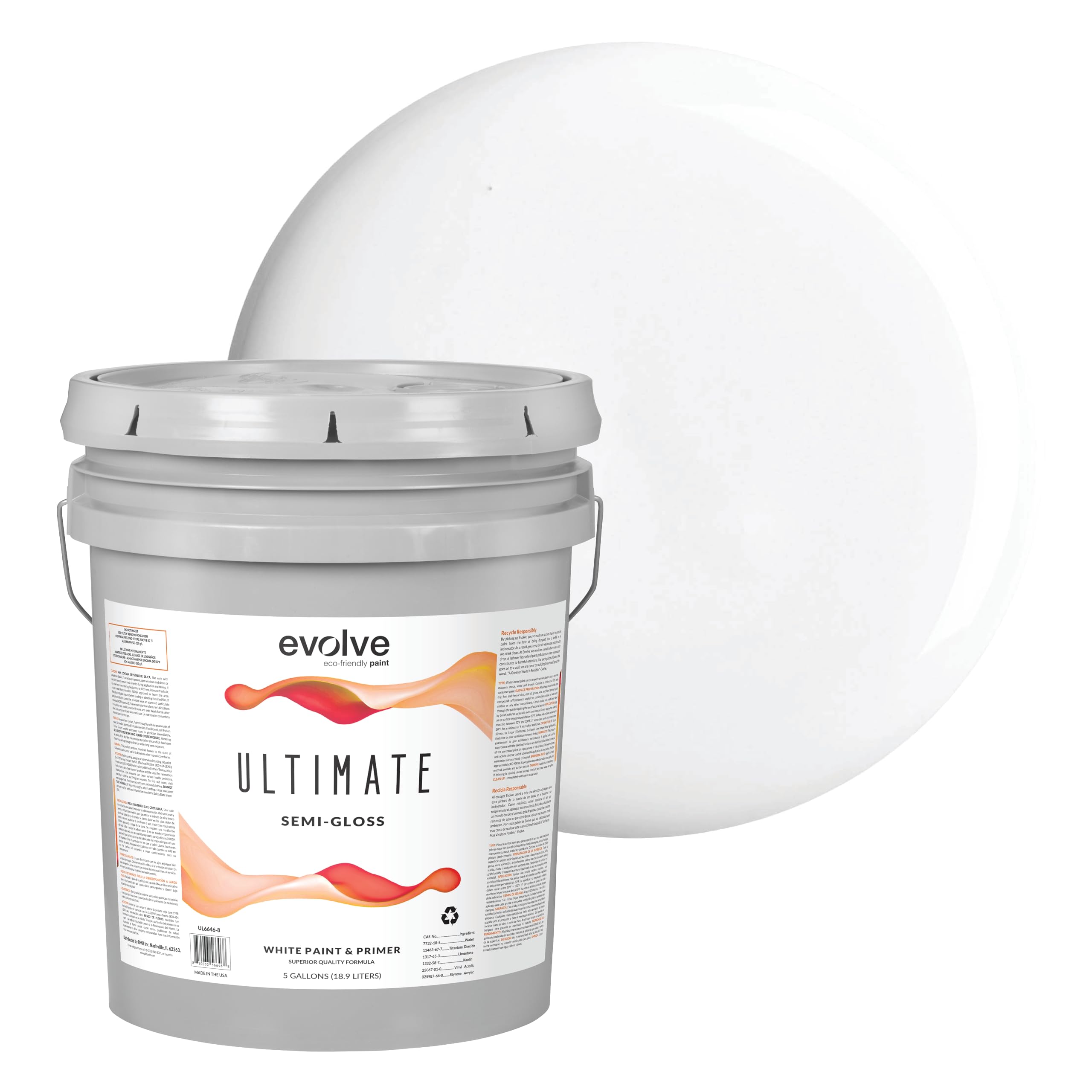 EVOLVE Ultimate Paint & Primer in White for Interior & Exterior House Paint - Semi-Gloss Sheen (5 Gallon)