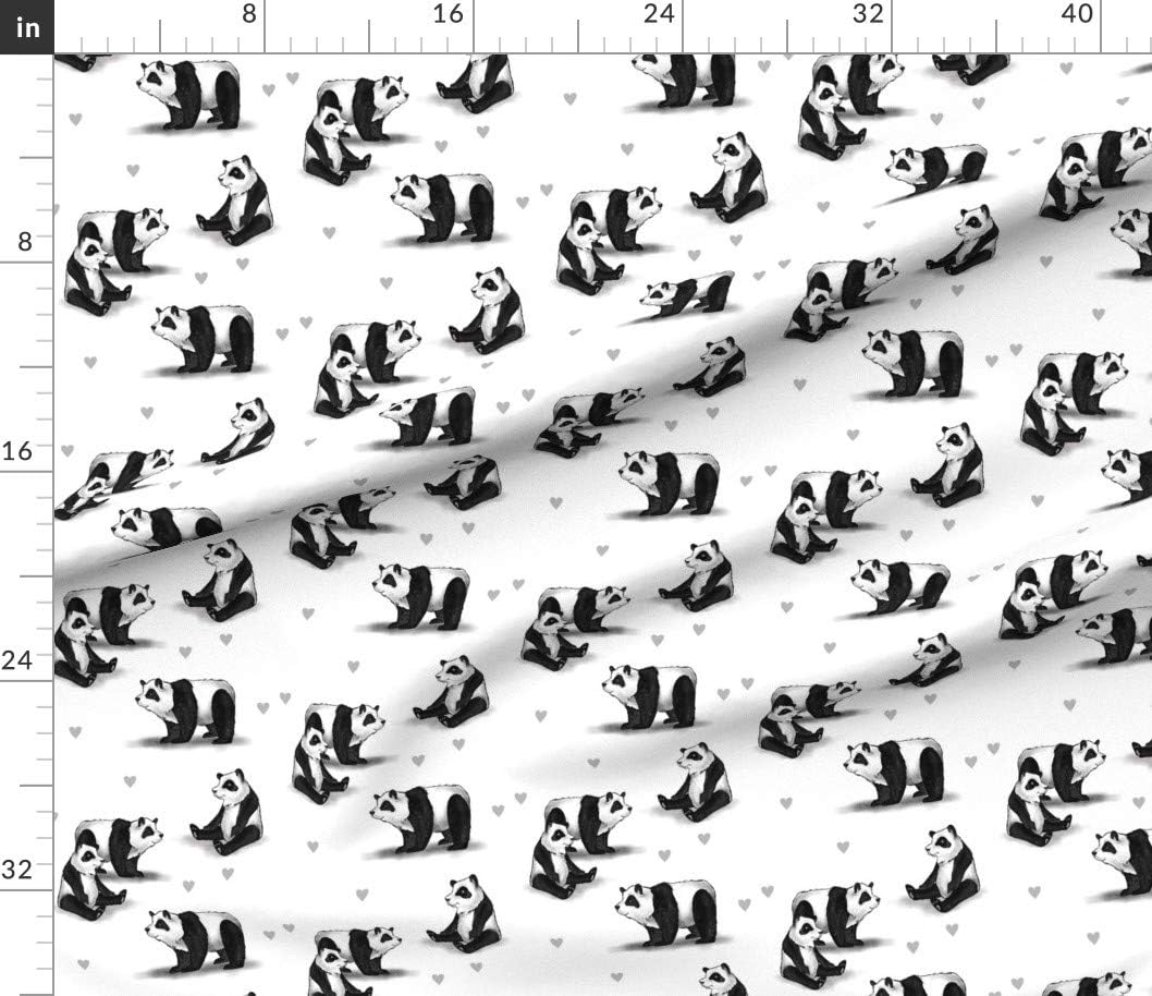 Spoonflower Fabric - Hearts Panda Bear China Black Animal Endangered Species Printed on Petal Signature Cotton Fabric by The Yard - Sewing Quilting Apparel Crafts Decor
