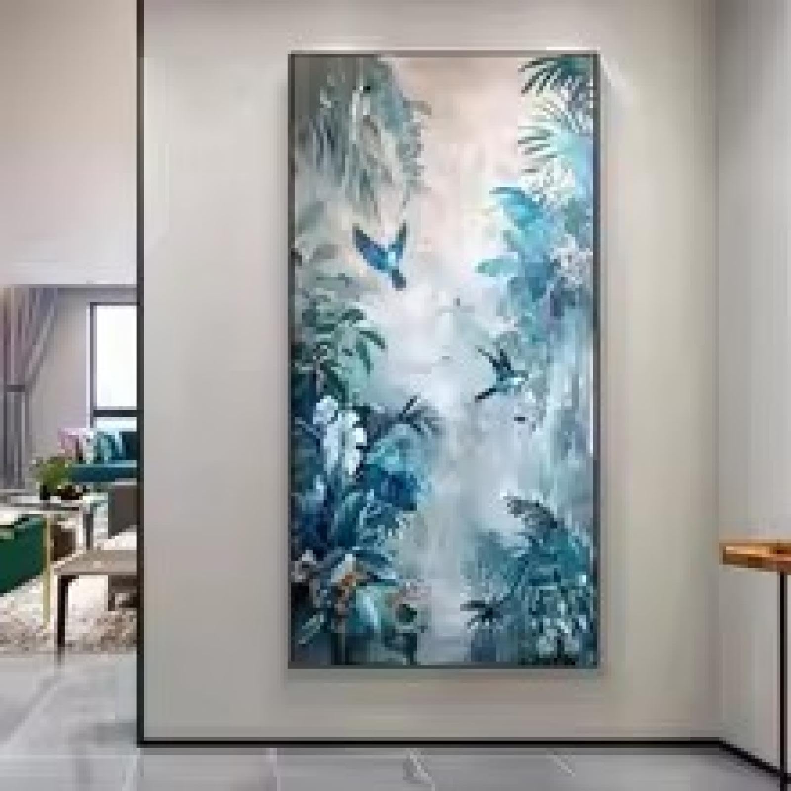 Impression sur toile vintage paysage oiseaux et fleurs bleues - 7