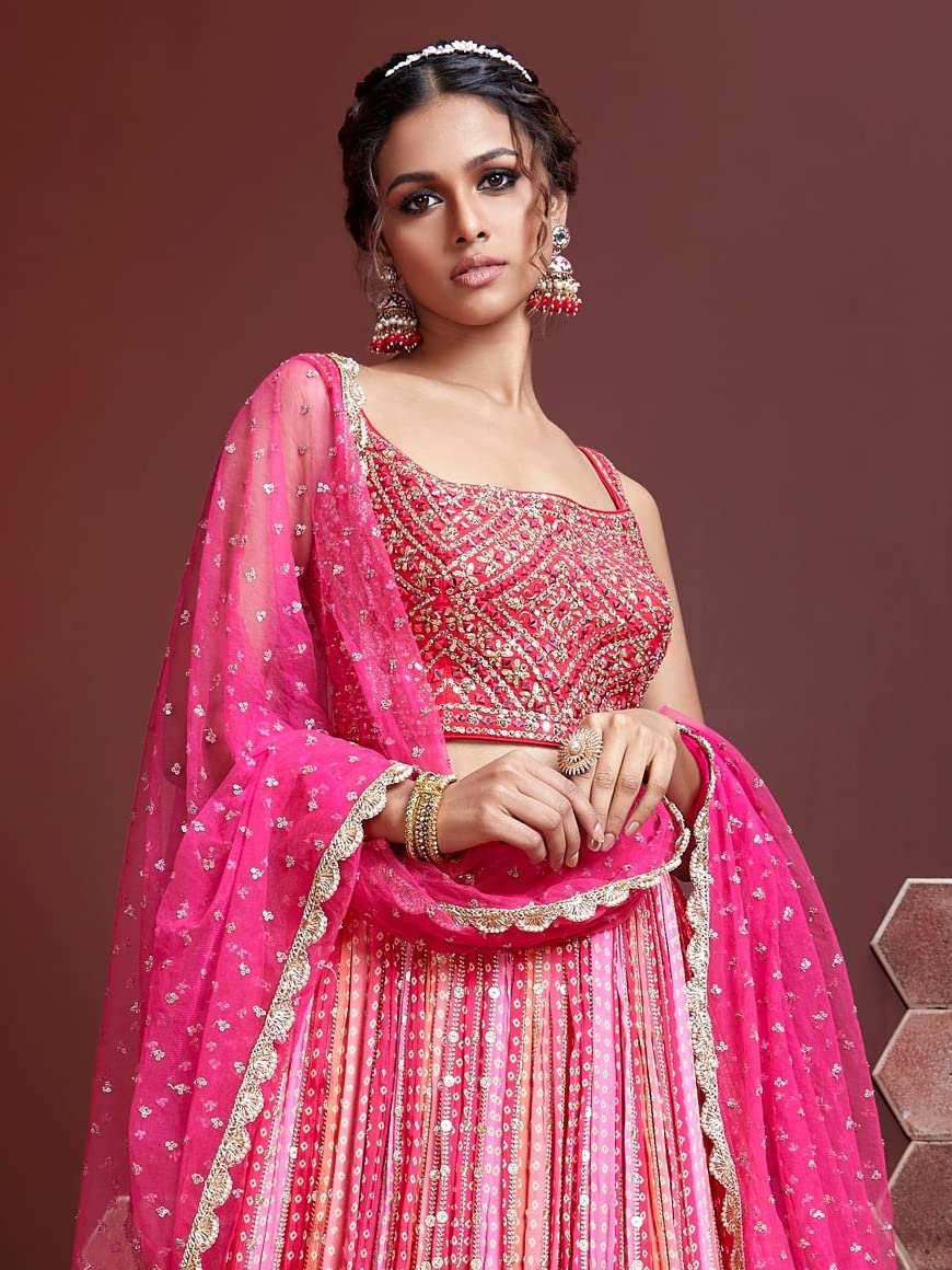 Zeel Clothing Women's Silk Embroidered Semi-Stitched Lehenga Choli for Women with Dupatta (108-Pink-Wedding-Bridal-Latest-Lehenga; Free Size) 3