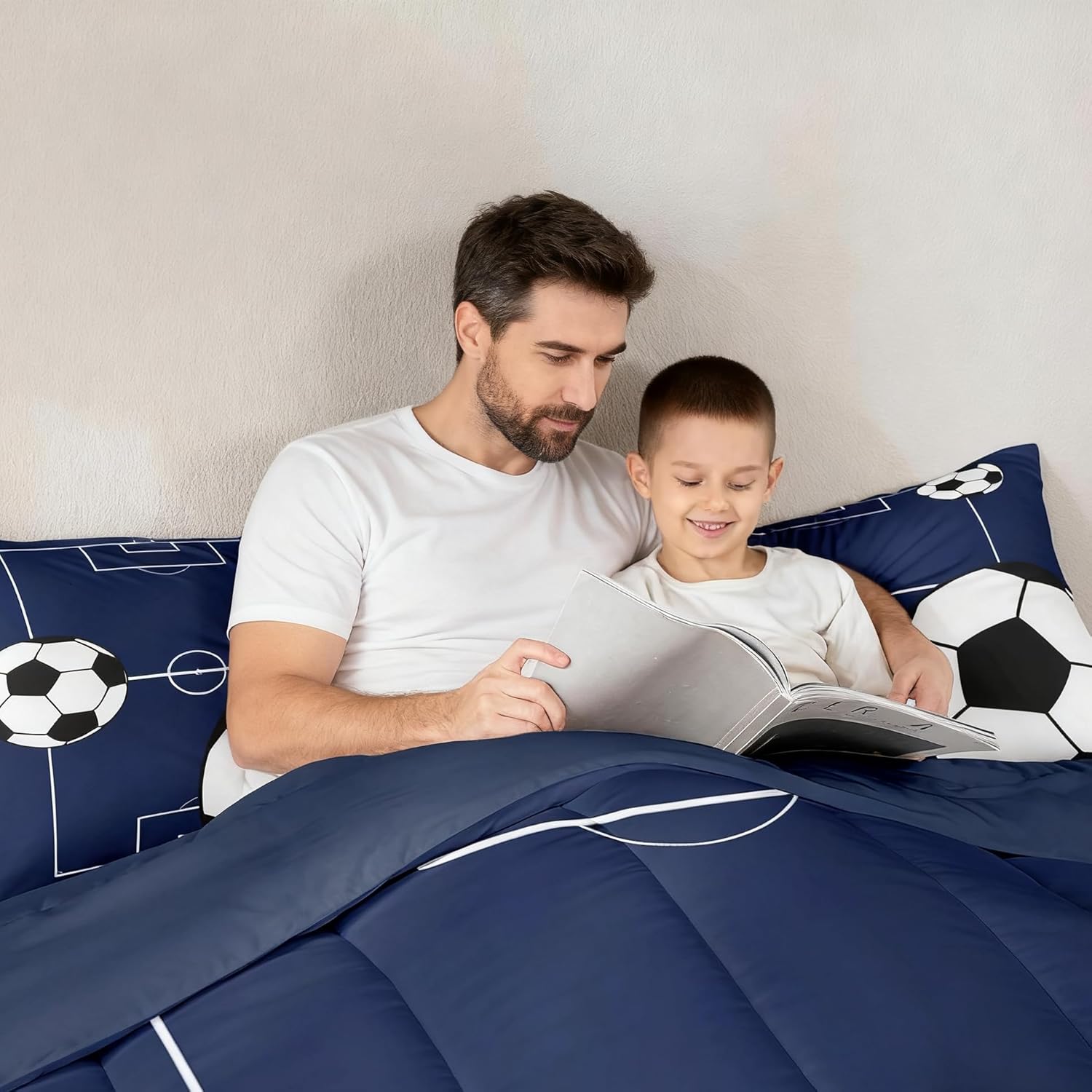 Erosebridal Football Comforter Set Twin Size Boys Sports Theme Comforter for Teens Soccer Ball Pattern Bedding Set Football Court Quilt Bedroom Decor Playground Blue White for Kids Girls - Image 4