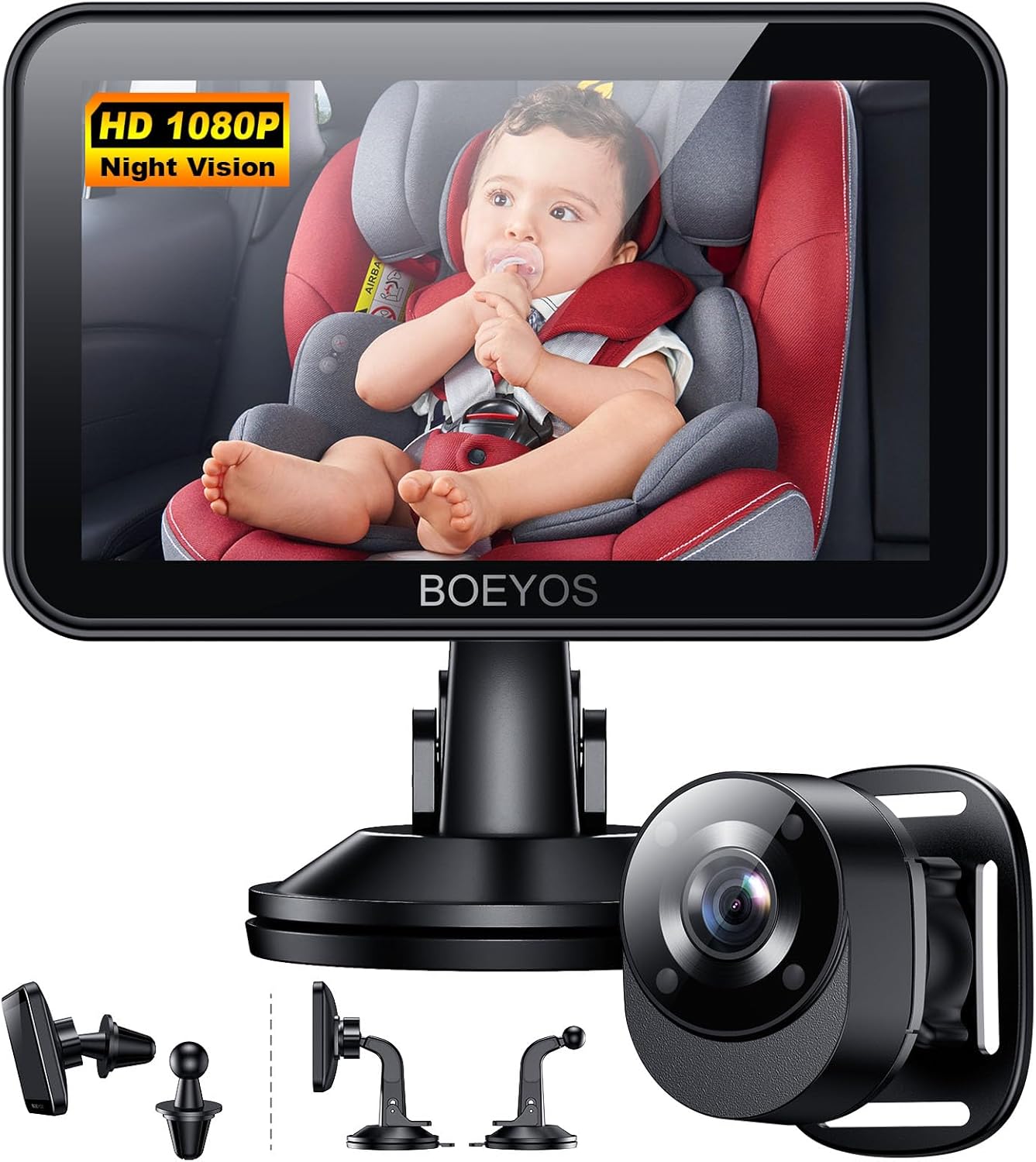 Baby Car Mirror - Baby Car Camera 4.3 inch HD 1080P - Rear Facing Car Baby Monitor with Night Vision - Adjustable View Angle, Easy Setup, Safety for Infants - Black