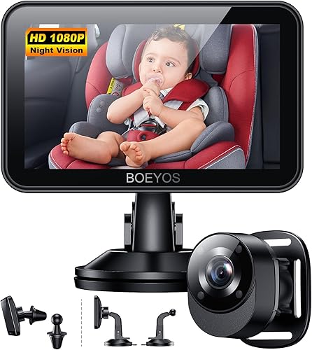 Espejo de coche para bebé, cámara de automóvil de 4.3 pulgadas, HD 1080P, monitor de bebé con visión nocturna, ángulo de visión ajustable, fácil