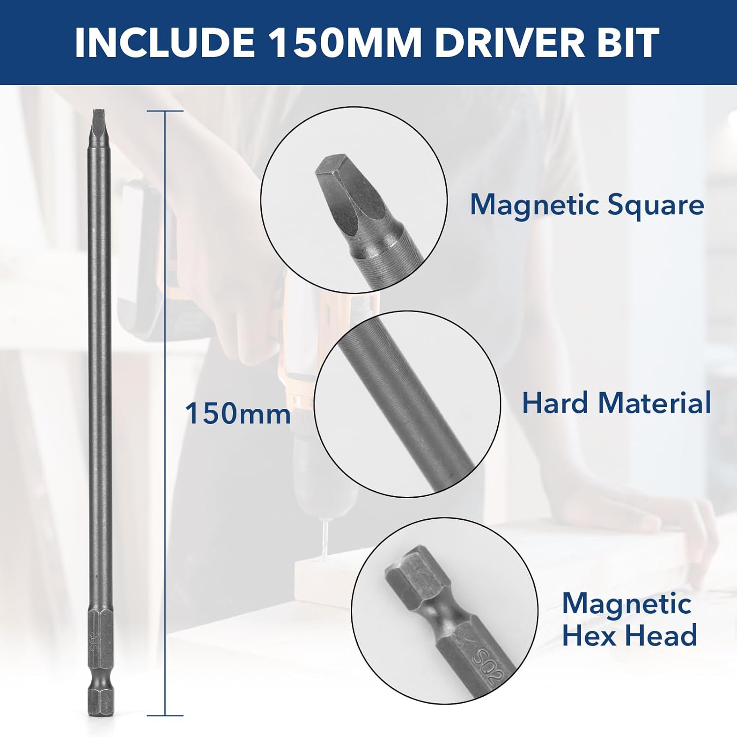 Pocket Hole Screws #8x1-1/2 Zinc, Coarse Thread Wood Screws 300Pcs, Washer Head with Square Drive, 150MM Drive Bit Included - Image 4
