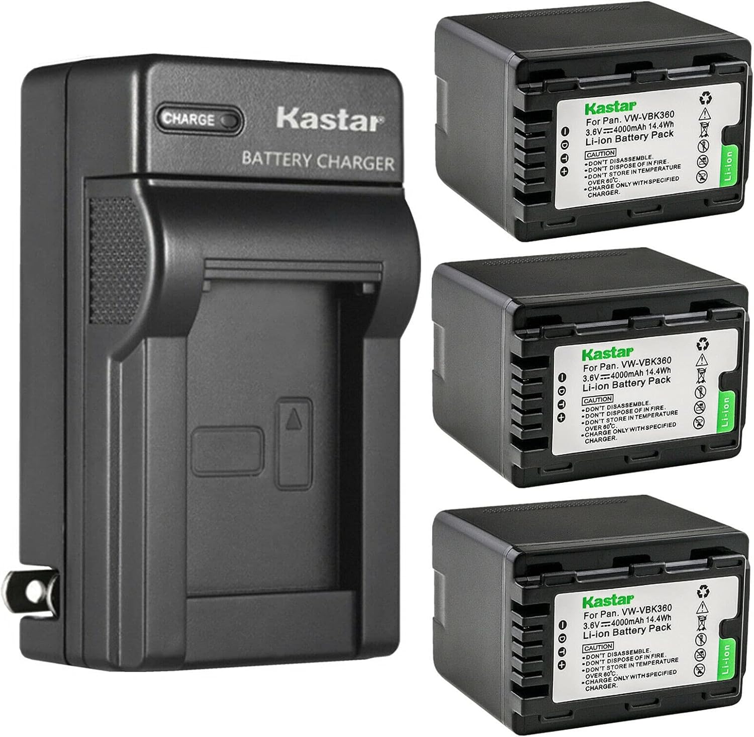 Kastar 3-Pack Battery and AC Wall Charger Replacement for Panasonic SDR-T70, SDR-T70K, SDR-T70P, SDR-T71, SDR-T71K, SDR-T76, SDR-T76K, SDR-T95, HC-V10, HC-V10EB-K, HC-V10EB-R, HC-V10EG-K, HC-V10EG-R
