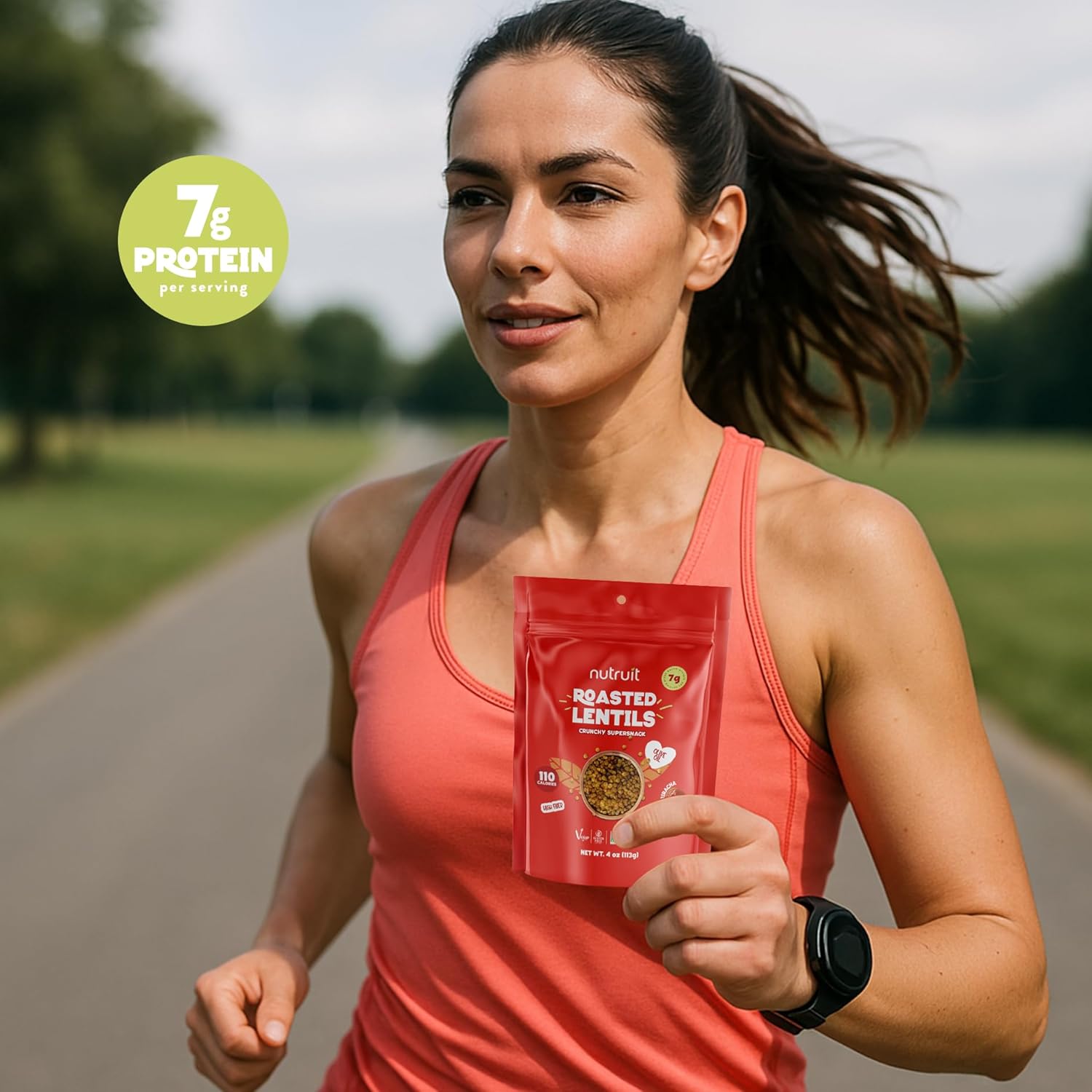 Nutruit Roasted Lentil Snacks - Tasty Snack Box with Vegan, Gluten Free, Non-GMO, High Protein, Low Calorie, Healthy On-The-Go Low Calorie Lentils Snacks - 4oz Packs (8-Pack Box) (8 Pack, Sriracha)