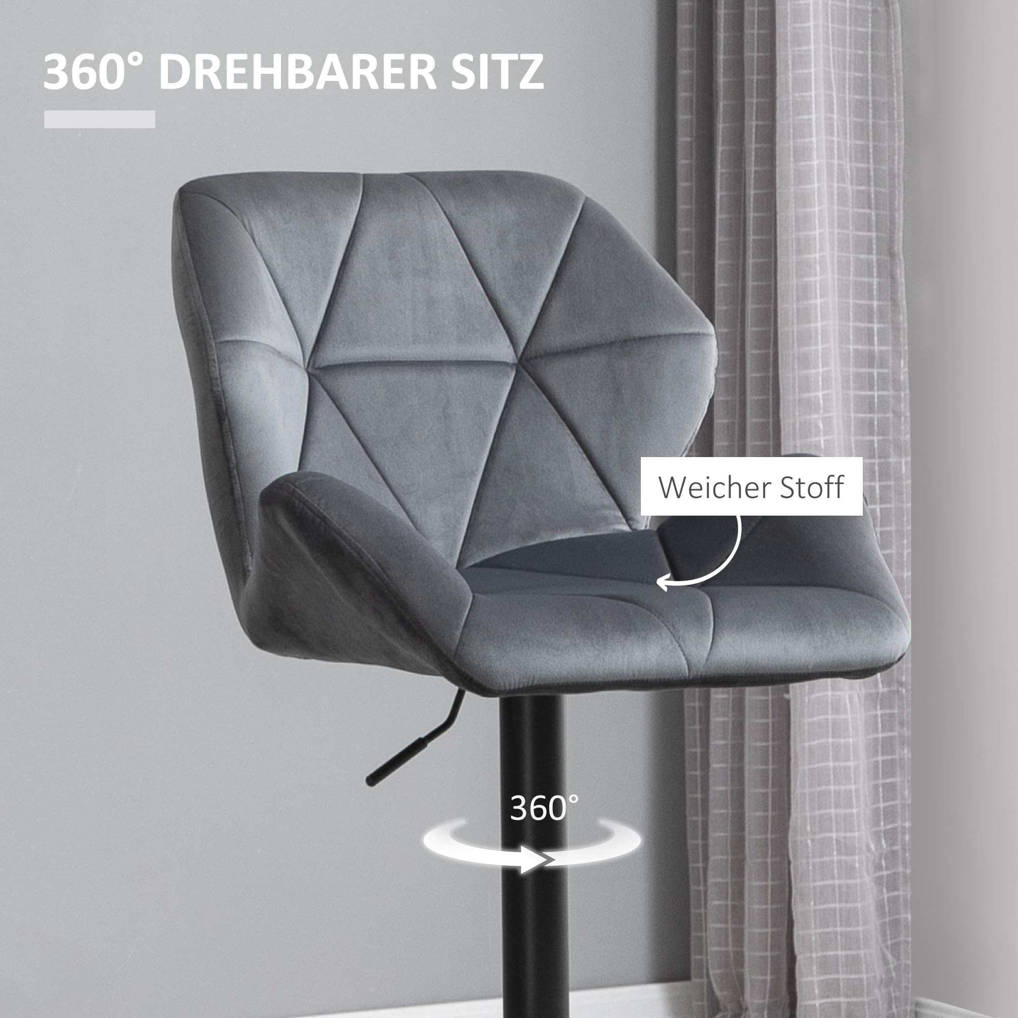 HOMCOM Barhocker 2er Set Gepolstert Barstuhl mit Metallgestell Grau