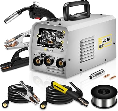 SSIMDER 140 Amp MIG Welder 110V Machine Stick/Flux Core MIG/Lift TIG 3 in 1 Welding Machine with IGBT Inverter With 600A Electrode Holder with Cable, for Metal DIY Projects/Home/Farm/Car