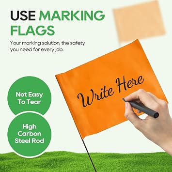 Zozen 50Pack Fluorescent Orange Marking Flags, 15x4x5 In Yard Flag for Lawn