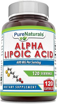 Pure Naturals Alpha Lipoic Acid 600 mg 120 Capsules Supplement | Non-GMO | Gluten Free | Made in USA