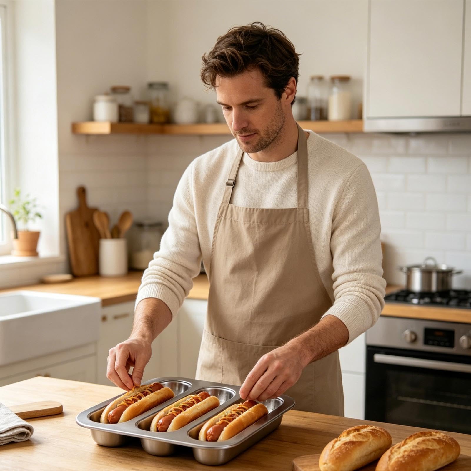 Molde para baguette con 3 compartimentos, antiadherente, perforada | Juego de 2 moldes franceses para baguette para exterior, cocina, hogar, cocina diaria, preparación de comidas