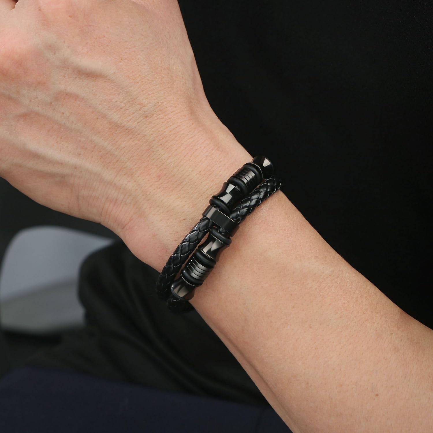 Memgift 𝐋𝐞𝐚𝐭𝐡𝐞𝐫 𝐁𝐫𝐚𝐜𝐞𝐥𝐞𝐭 𝐅𝐨𝐫 𝐌𝐞𝐧 Birthday Valentines Day Gifts for Son Grandson Man Dad Boyfriend Husband Brother Double-Row Braided Leather Bracelet for Men 7.5 8.5 9 Inches - Image 4