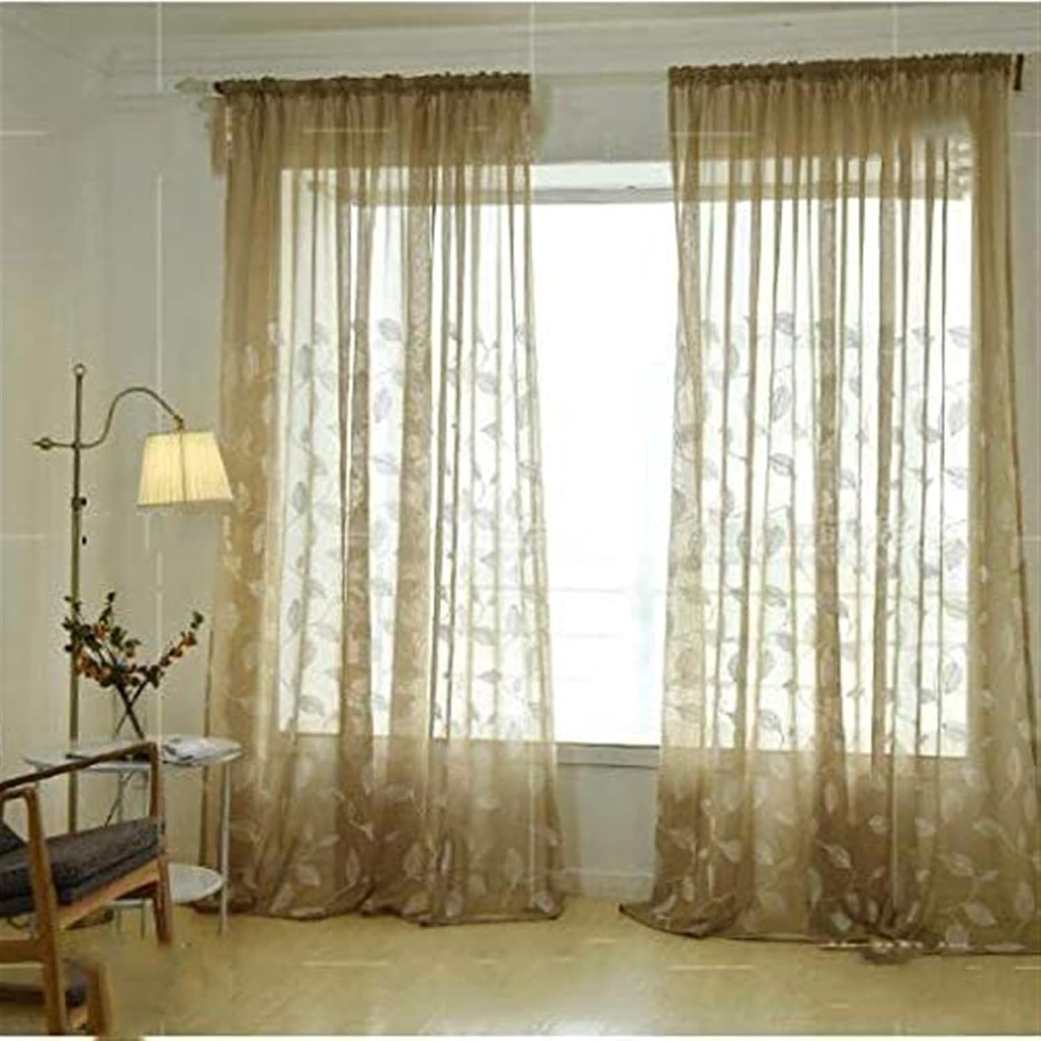 Embroidery Tulle Curtains, Semi Sheer Voile Curtain for Living Room Bedroom Half Blackout Decoration Tulle Drapes 1 Panel (Color : Brown, Size : W200*H270cm)