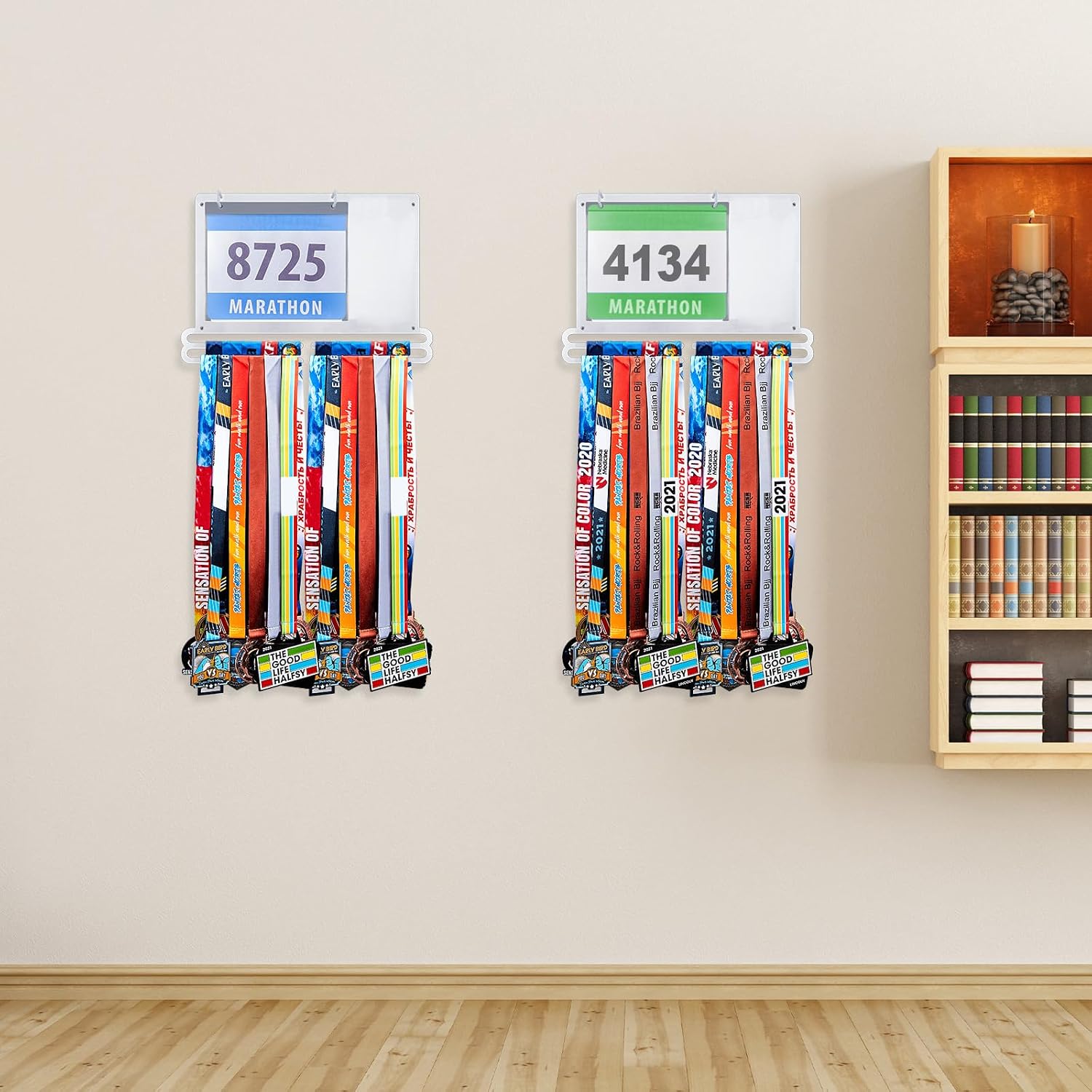 Moxweyeni Race Medal and Bib Display Medal Hanger Running Bib Holder Wall Mounted Hanging Rack Stands Gifts for Runners