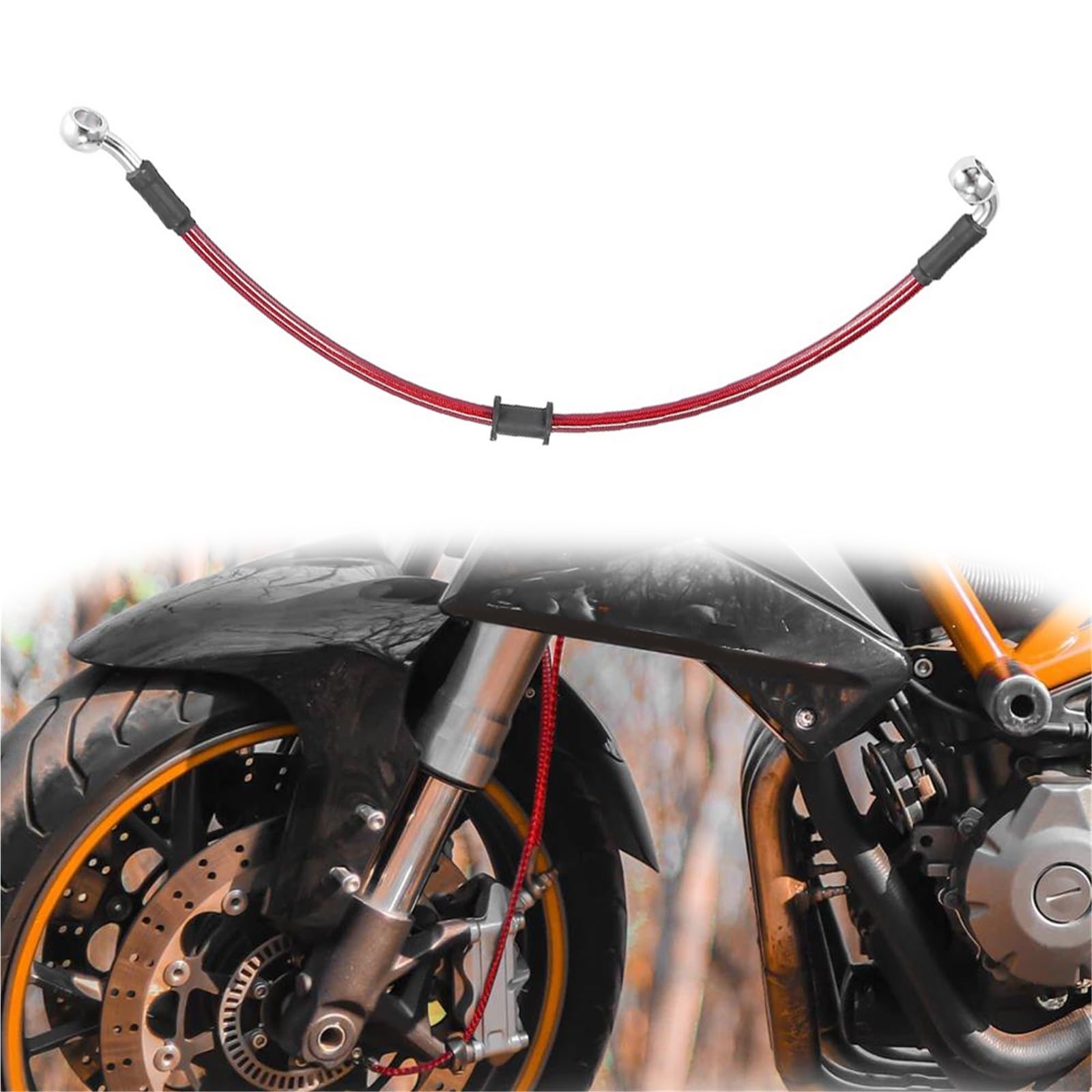 Shqxd Black- Silver Hydraulic Brake Hose Universal 40Cm Motorcycle Red Hydraulic Reinforced Stainless Steel Braided Line Pipe Brake Clutch Oil Hose(40Cm)