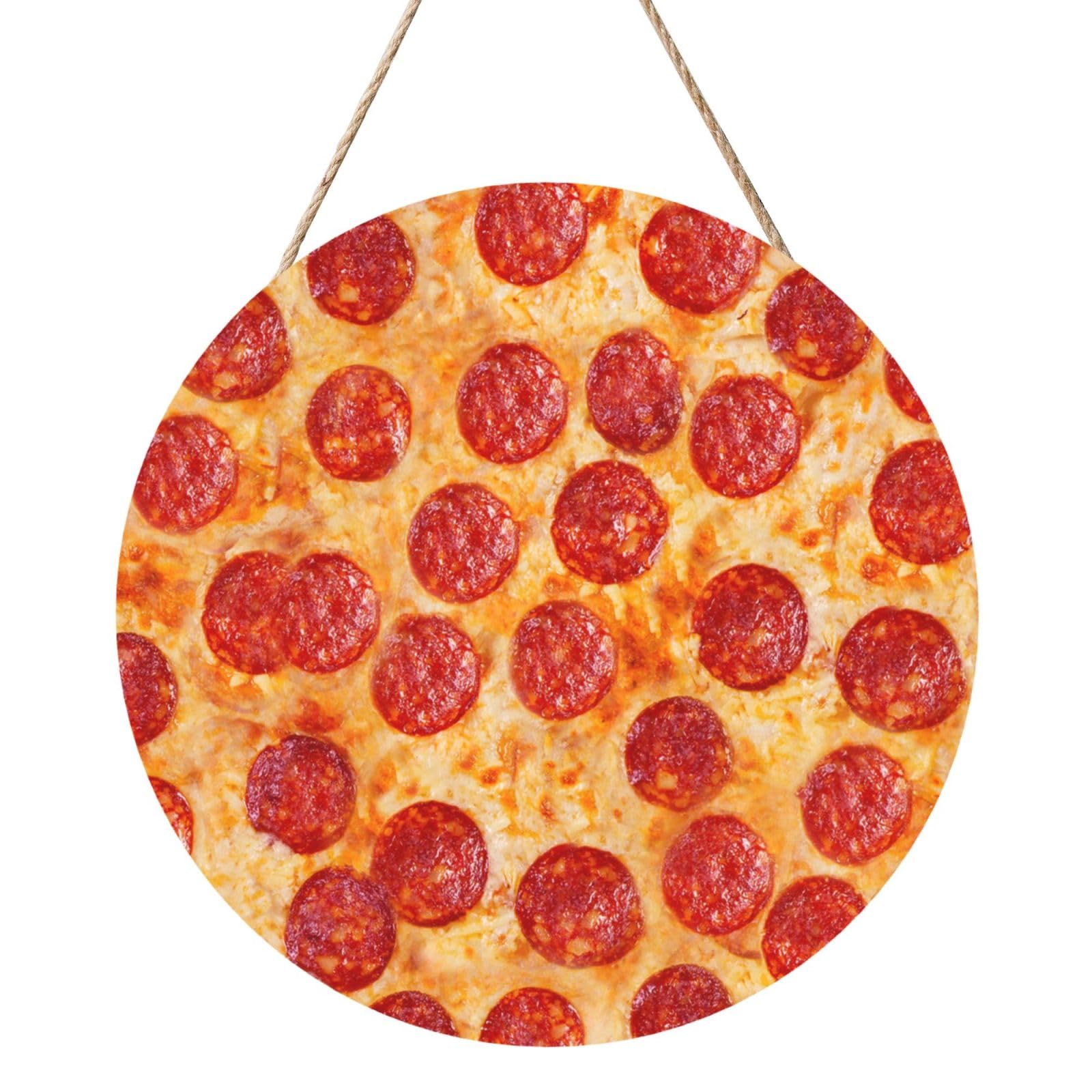 InOmak 3D Pizza Pepperoni, Round Wood Panel Painting 12 in, Wall Hanging Painting For Home