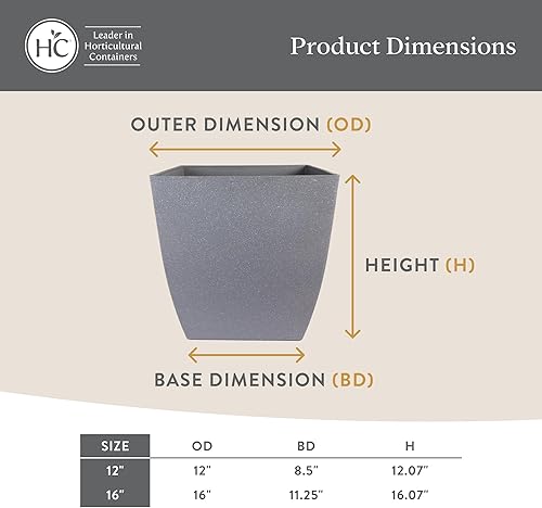 Miniatura 6 de The HC Companies Santa Fe - Maceta cuadrada de riego automático, maceta de plástico ligera para hierbas y más, macetas duraderas para plantas de