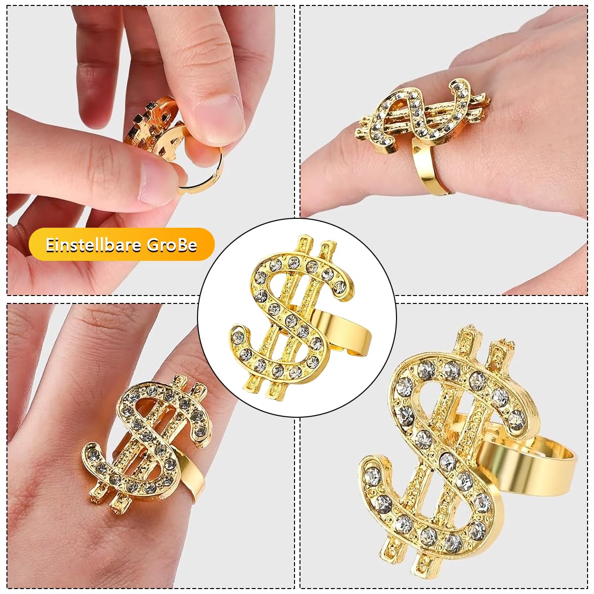 Doodlewitz 7Pcs Hip Hop Party Decorations, Fake Gold Chain, Gold Chain Dollar, 90s Fancy Dress Men, Hip Hop Costume - Image 3