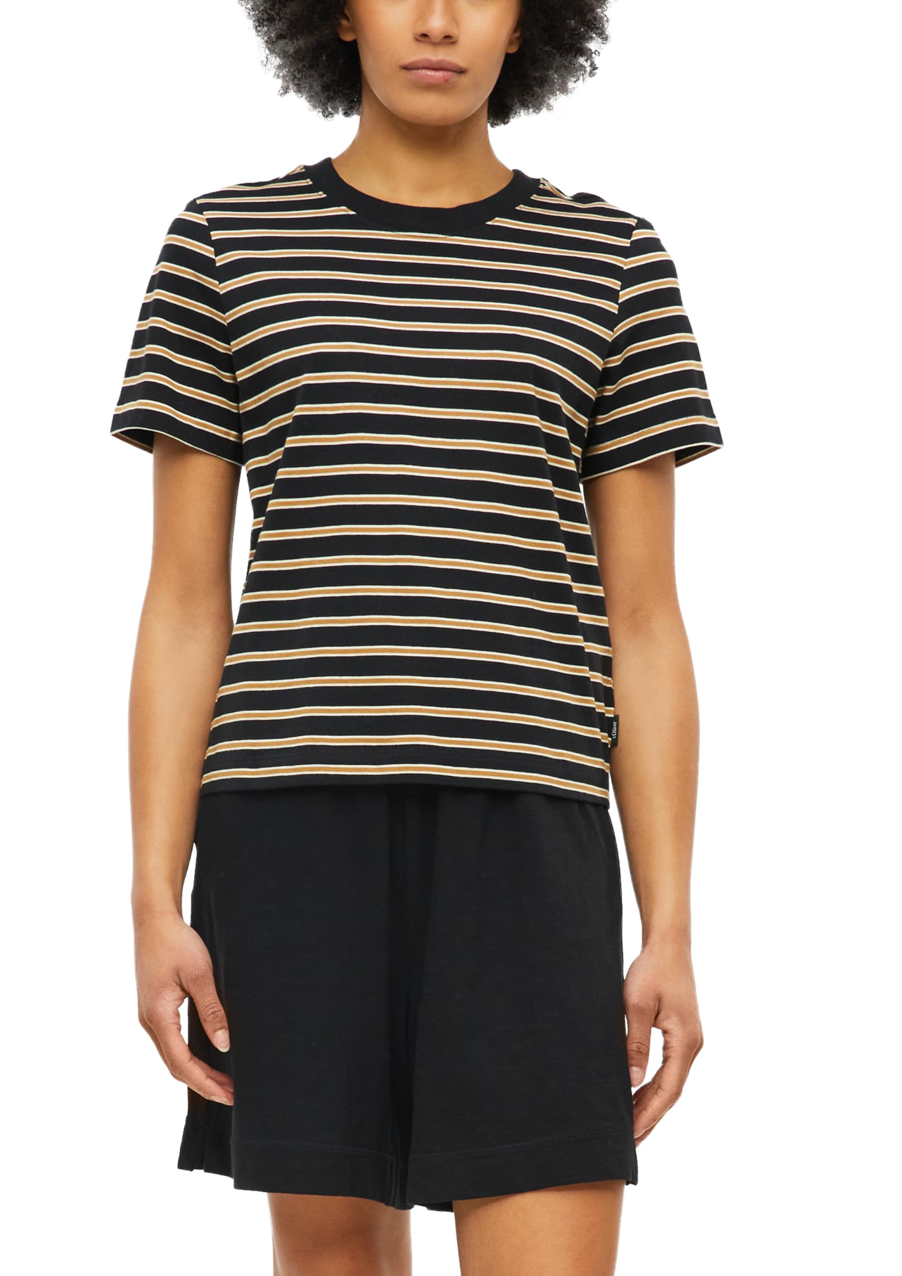 s.Oliver Women's 2179329 Striped T-Shirt (Pack of 1), Black, 10