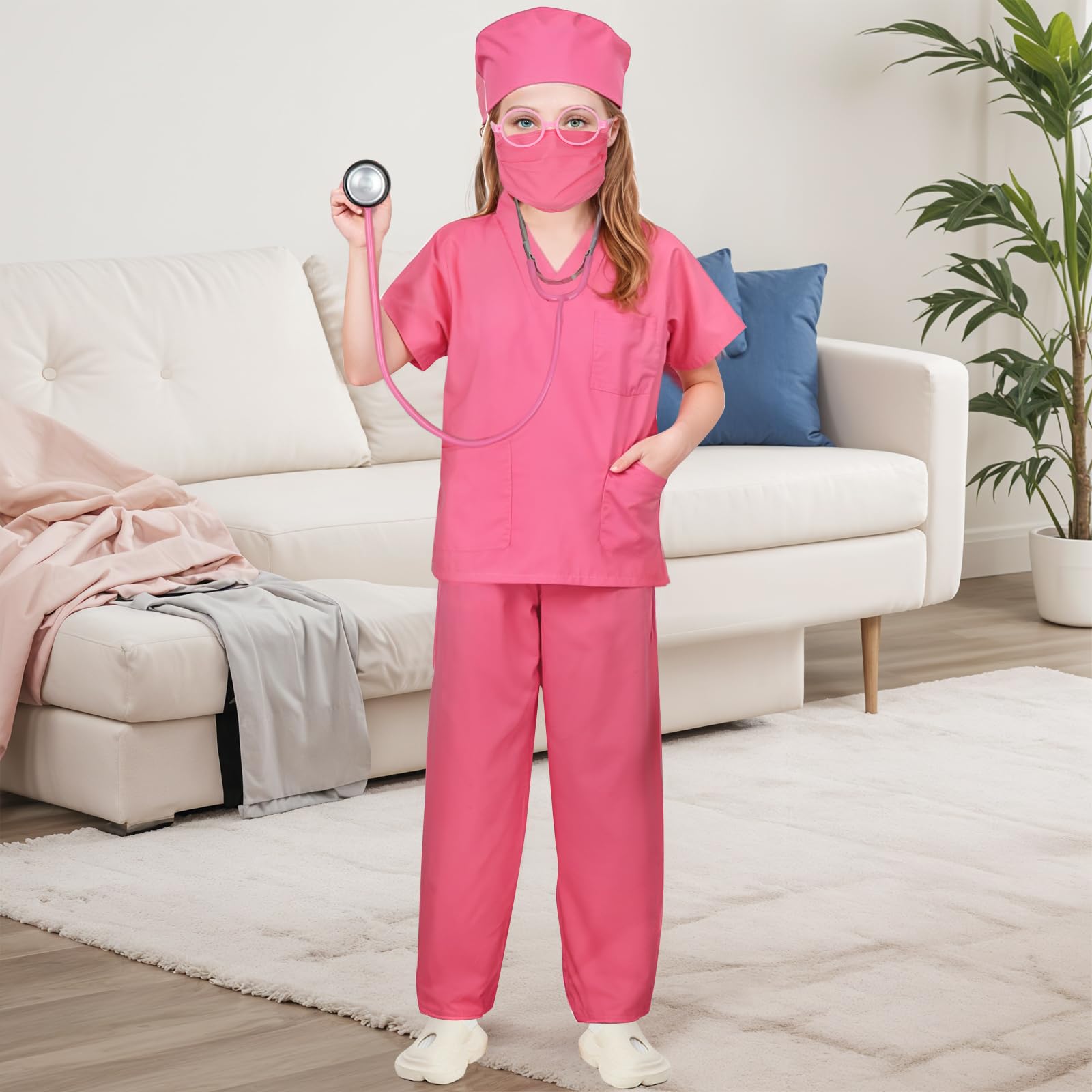 Amiao doctor costume for kids,Doctor costume,Doctor dress up,Cosplay costume,Kids doctor fancy dress,Halloween cosplay costume carnival theme party. (pink, 130) - Image 2