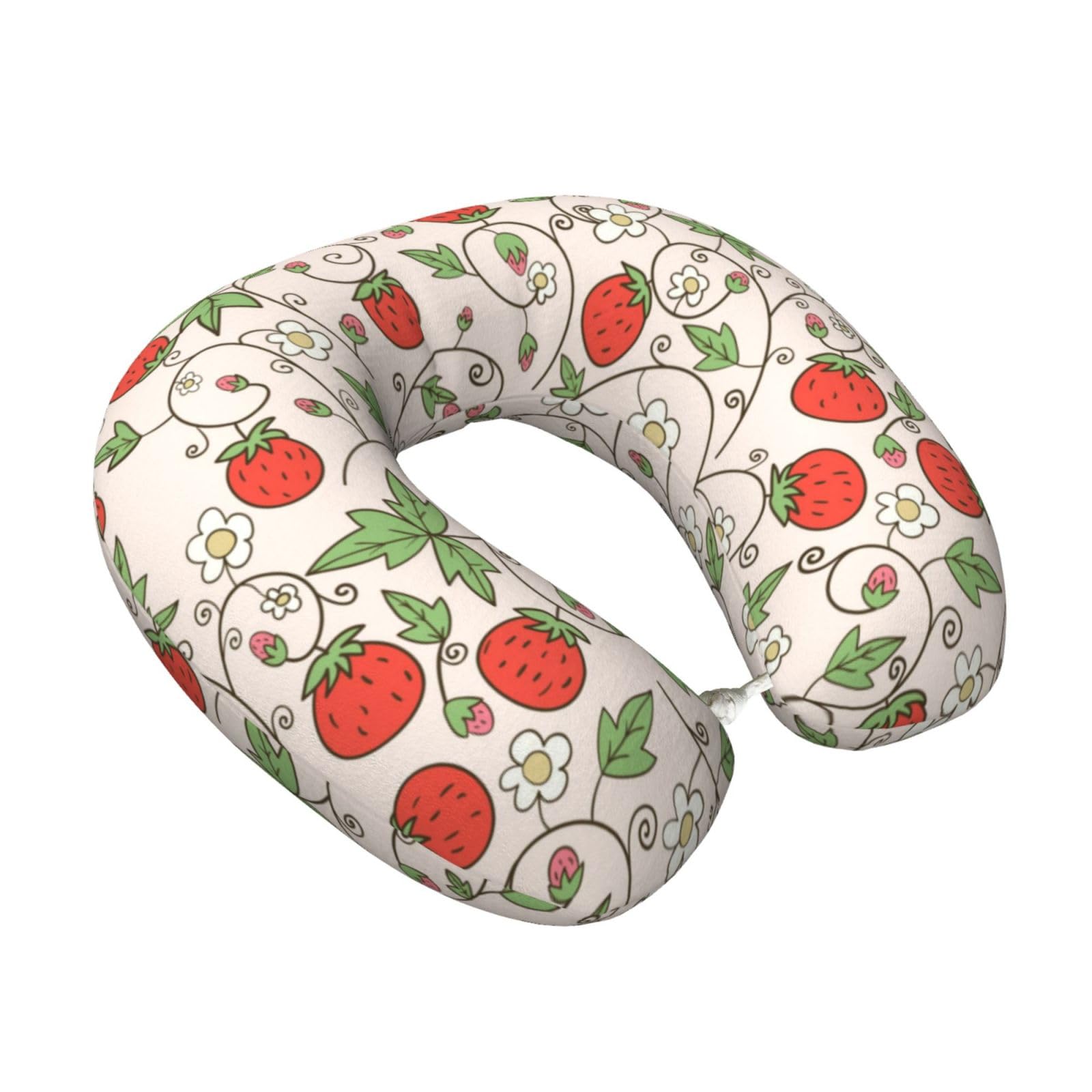 LKYMOH Strawberry And Flower(1), Travel Neck Pillow U-Shaped Memory Neck Support Soft Comfortable With Washable Cover For Airplane Car Traveling and Office
