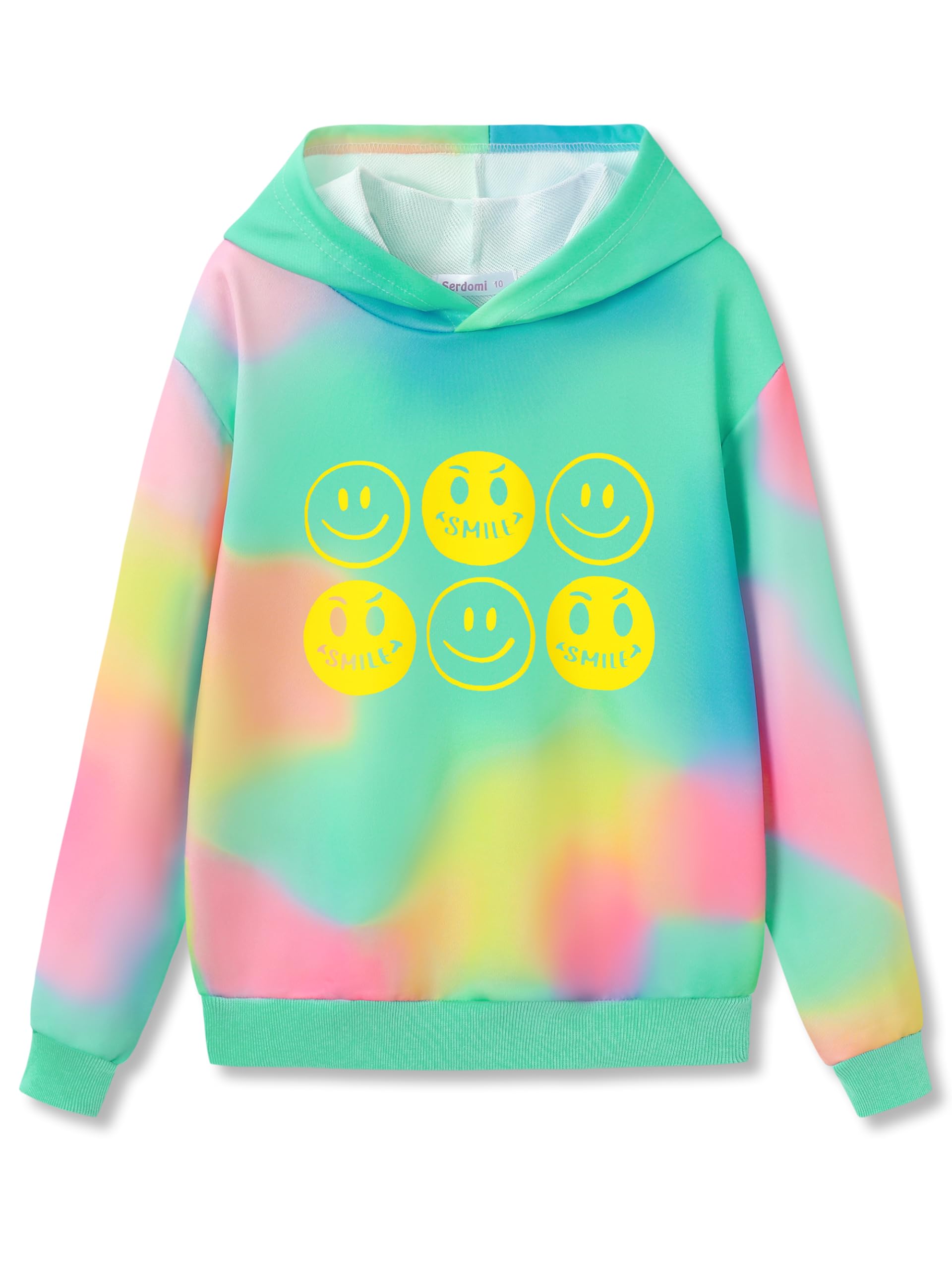 Serdomi Hoodie Sweatshirts for Girls - Soft Long Sleeve Pullover Stylish Butterfly Smiley Face Shirt Size 6-18