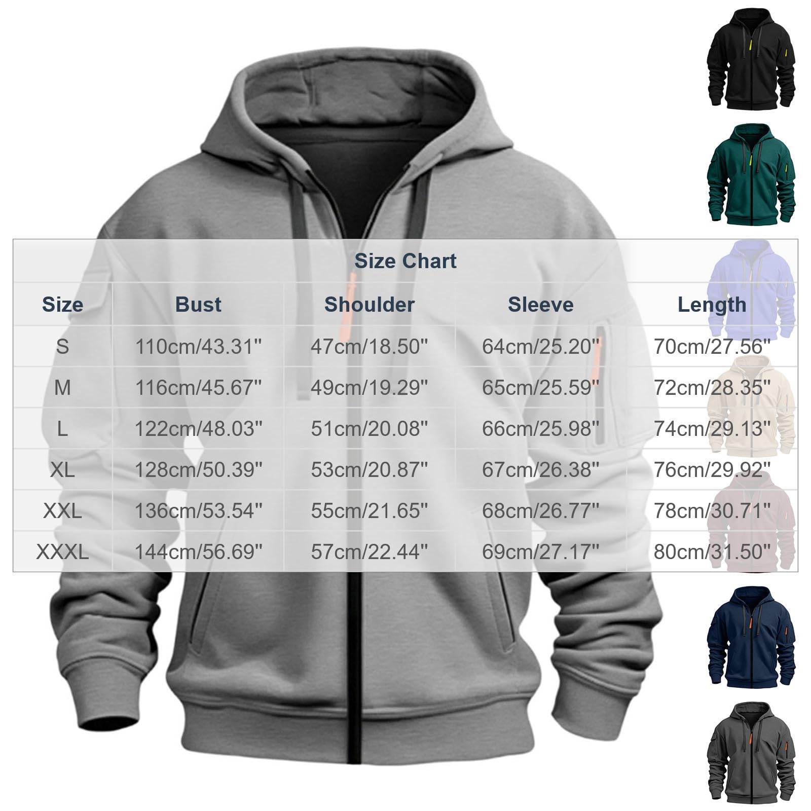 Felpa Con Zip Uomo Con Cappuccio Felpa Cotone e Pile con Tasche Hoodie | felpa uomo con cappuccio, interno felpato, apertura con zip, hoodies con cordino, tasca pratica, vestibilità comoda