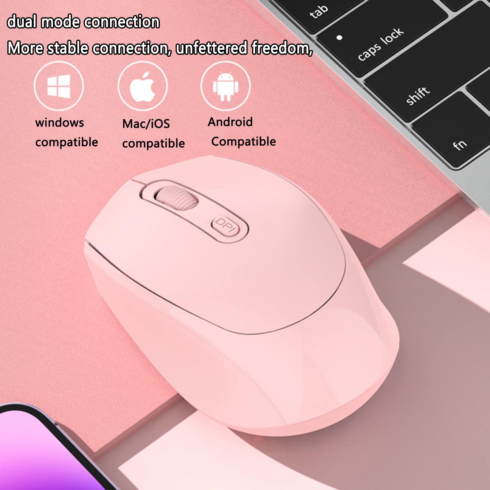 JUSHZ Bezprzewodowa mysz komputerowa do laptopa, gier, Bluetooth, ładowalne, ergonomiczne urządzenie wskazujące mysz, fotoelektryczna 2,4 GHz, podwójny tryb, regulacja DPI (101 x 63 x 35 mm, czarna)