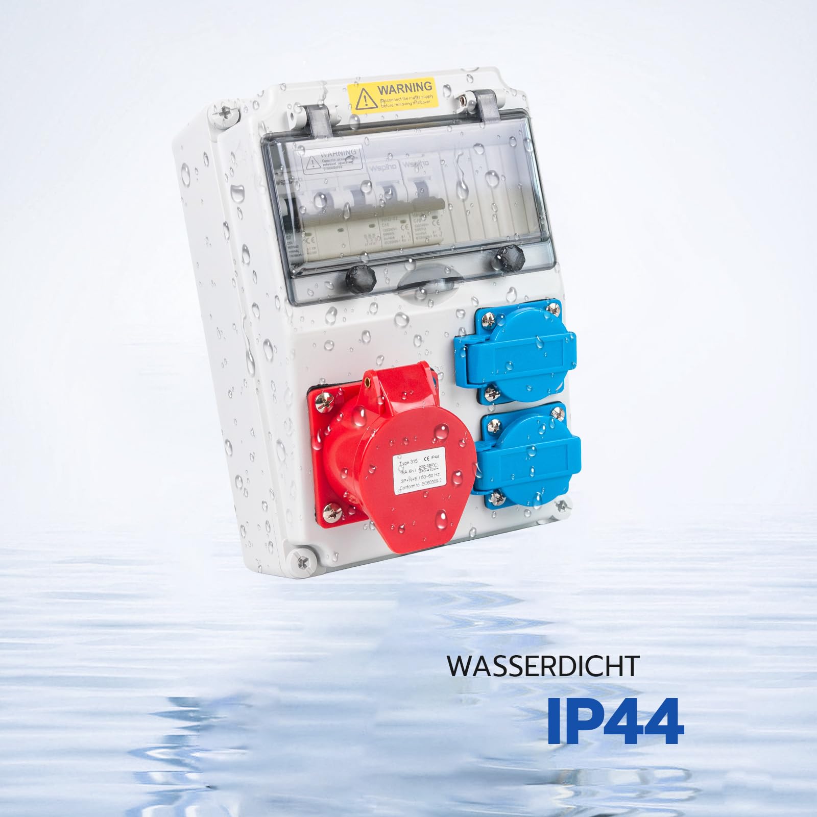 Baustromverteiler 16A mit Leitungsschutzschalter,Wandverteiler mit CEE Steckdose 16A,Starkstrom Verteiler Wasserdicht Außen(2x16A 1P LS+32A 3P LS)
