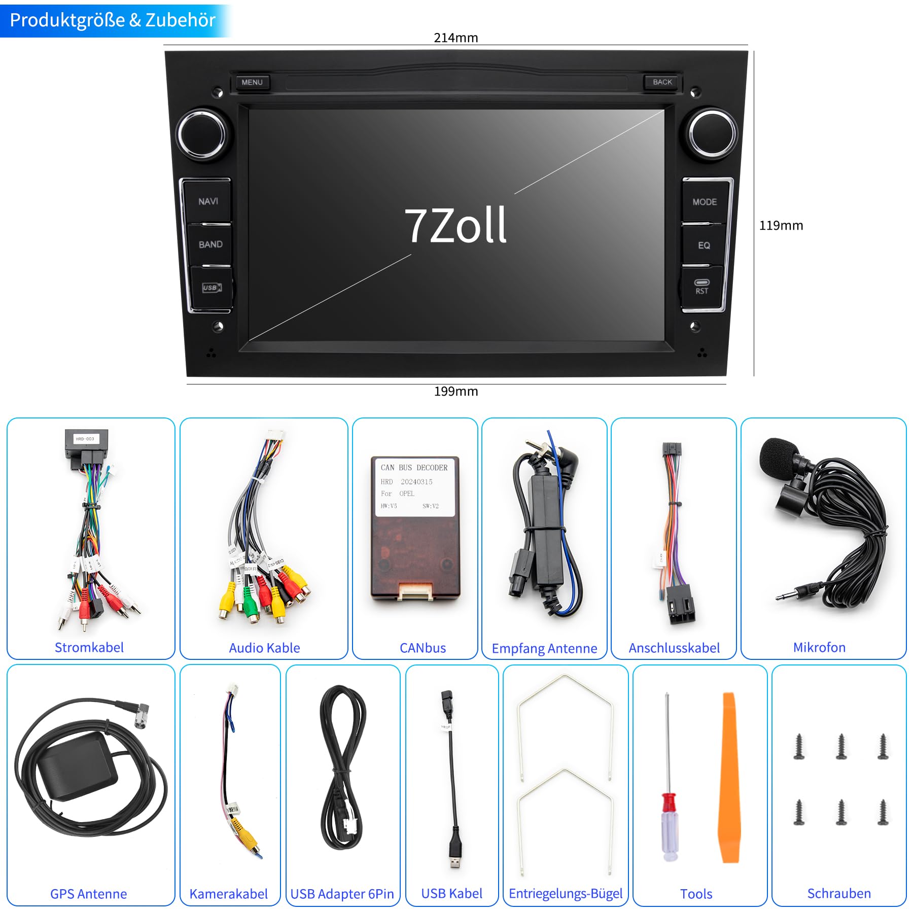 Autoradio für Opel, 2 DIN Radio, Android 12 System 2G+64GB mit Navi CarPlay Android Auto WLAN Bluetooth MirrorLink, 7 Zoll Bildschirm Double Din FM Radio Lenkradkontrolle
