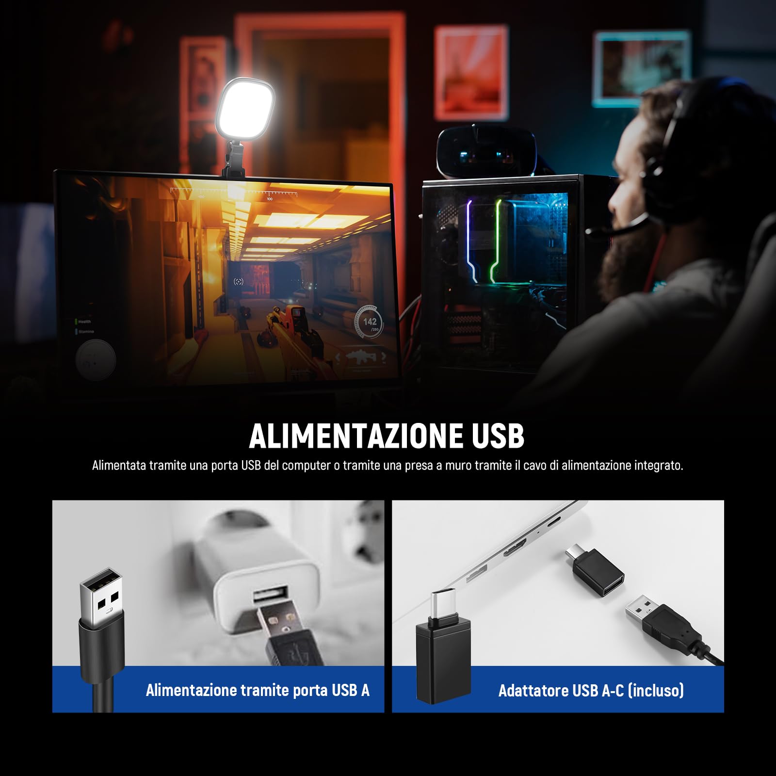 NEEWER Basics Luce Streaming LED da 10W 5”, Lampada da Scrivania USB a Schermo Intero Edge Lit con Clip Bicolore CRI95 per Monitor Laptop Computer Webcam Videoconferenza Zoom Call Registrazione, NL10