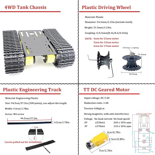 Miniatura 4 de Kit de chasis de tanque robótico inteligente de metal a control remoto con 4 motores DC TT para Arduino UNO R3/Raspberry Pie/STEAM, plataforma
