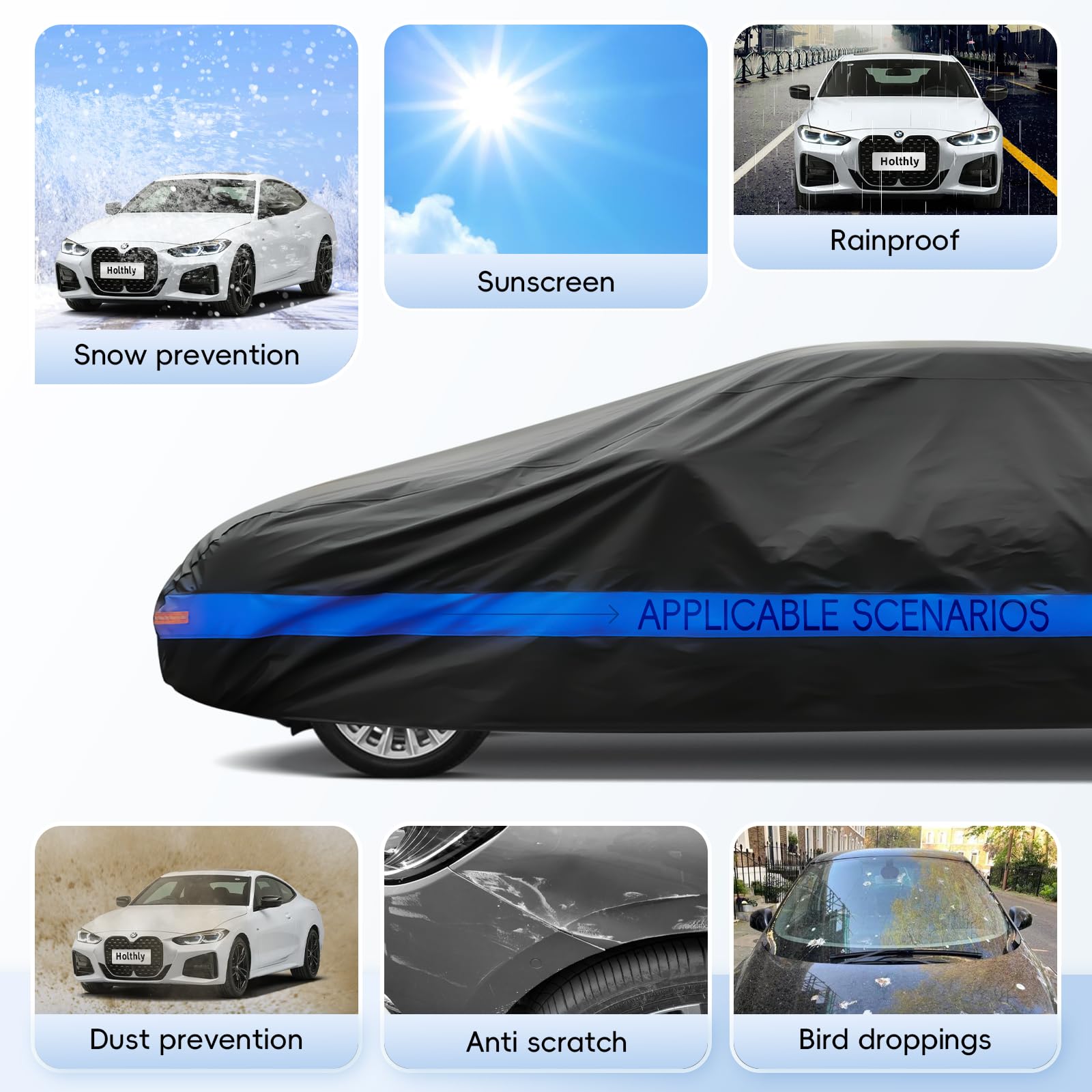 Autoabdeckung Wasserdicht Atmungsaktiv,Auto-Abdeckplane für Vollgarage,Regen,Sonne,Staub und UV-Schutz.Autoplane passend für BMW 4er,Mercede CLE SLS SL, Ford Fusion/Mustang,usw.3XL-0