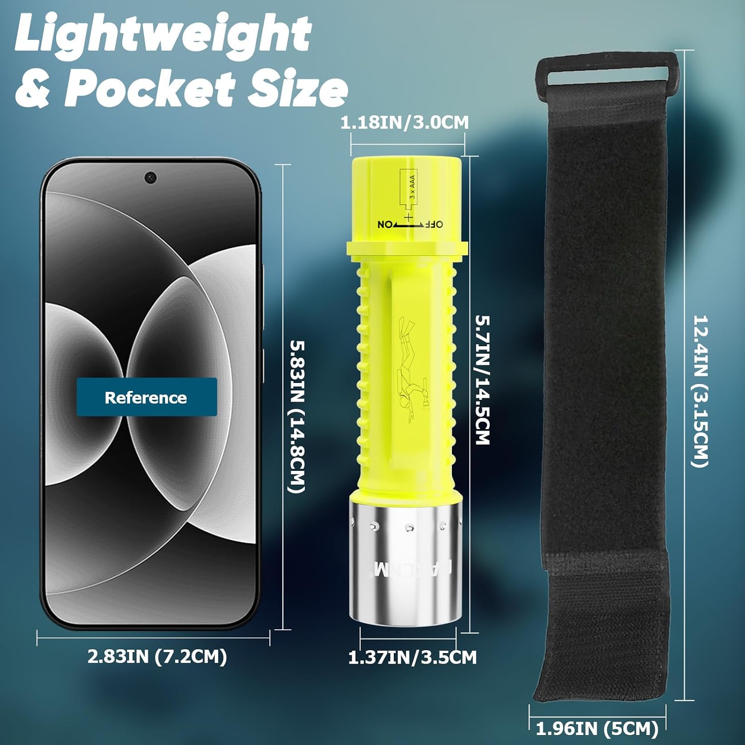 2 Pack Diving Flashlight 3 Modes IPX8 Waterproof Underwater Light