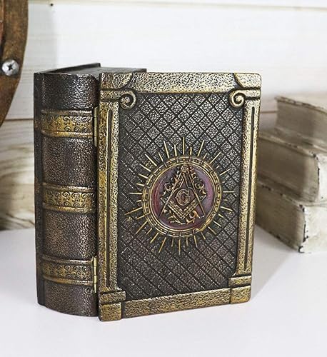 Ebros - Caja de libros con bisagras diseño cuadrado y brújulas con símbolo masónico moralidad con bisagras caja de joyería pequeña de 575 pulgadas