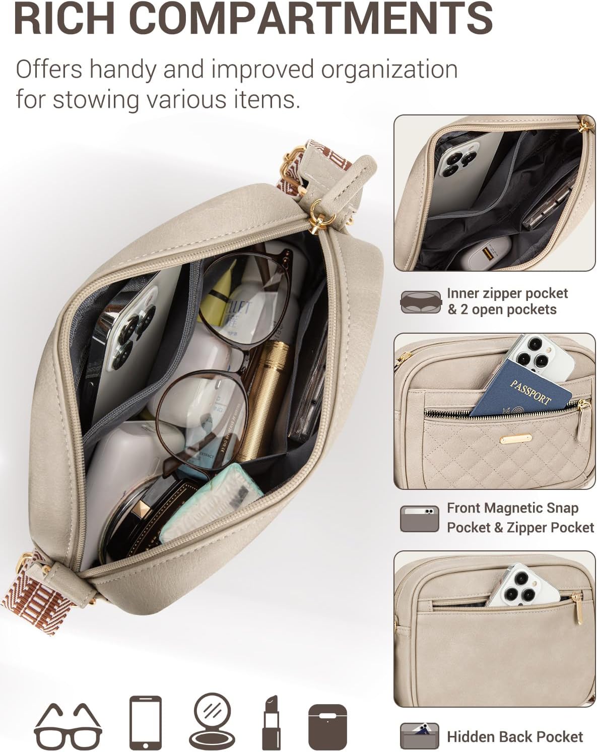 Capolo Crossbody Bags for Women, Small Crossbody Purses Trendy Vegan Leather Women's Shoulder Handbags with Adjustable Strap - Image 4