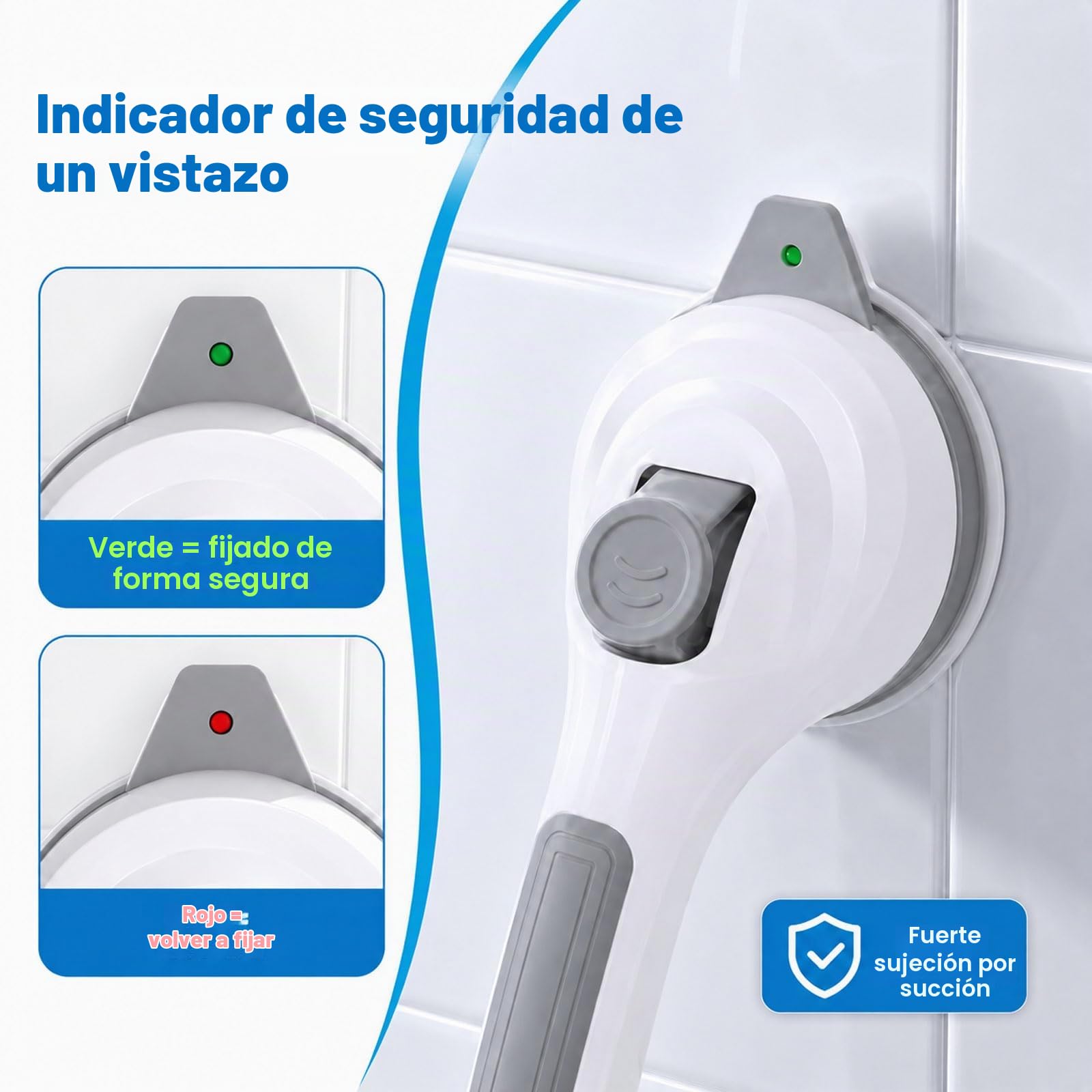 Fanwer 2 x Asidero para ducha sin taladrar 42 cm, mango de ducha con ventosa, 2025 un nuevo diseño