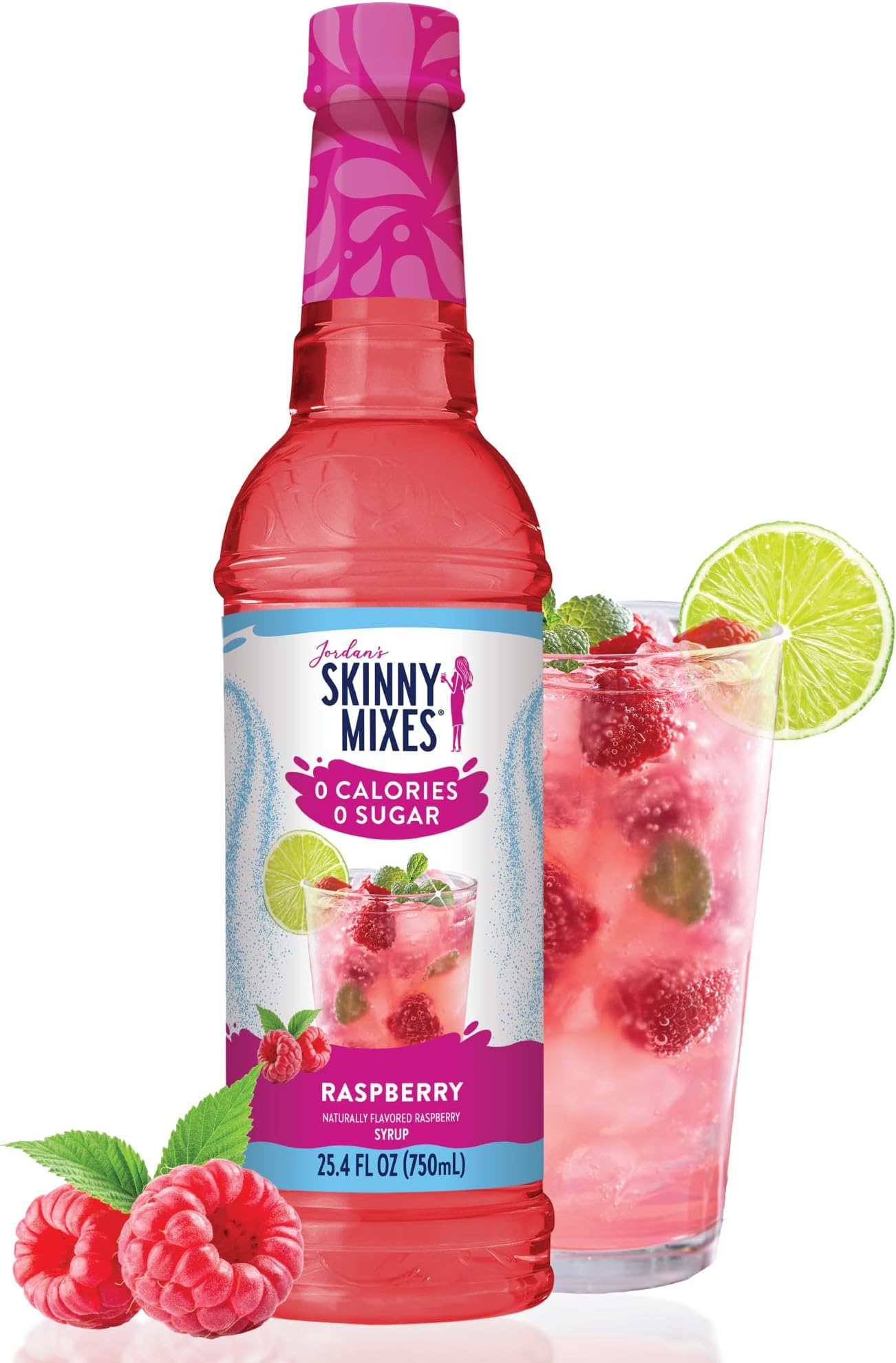 Jordan's Skinny Mixes Sugar Free Syrup, Raspberry Flavor, Fruit Flavored Water Enhancer, Drink Mix for Ice Tea, Lemonade & More, Zero Calorie Flavoring, Keto Friendly, 25.4 Fl Oz, 1 Pack