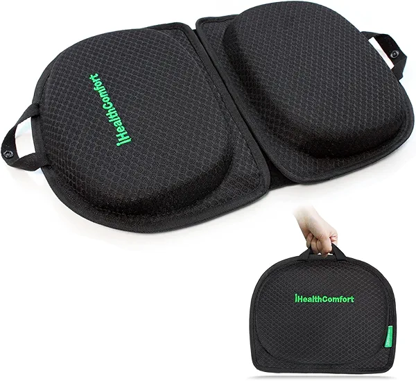 IHEALTHCOMFORT Small Travel Seat Cushion,Gel Memory Foam Seat Cushion,Supportive Butt Pillow,Portable and Foldable for Long Sitting Hours on Stadium Airplane Car Seat