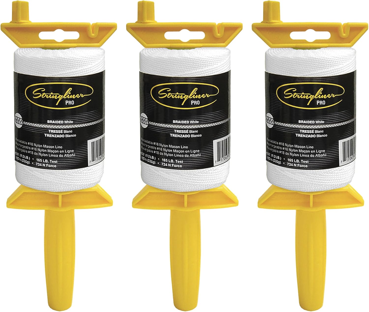 25453 Pro Mason’s Line Reels – 1/2 Lb. Stringliner® PRO BRAIDED WHITE 500'. (3 Pack)