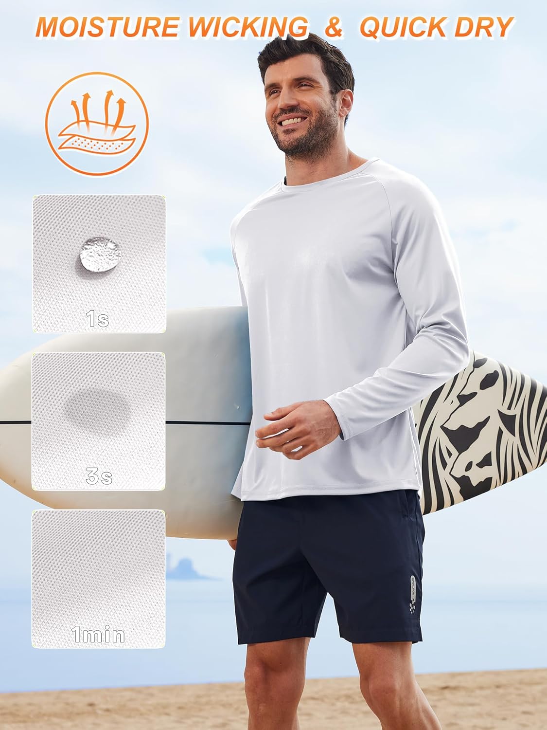 ZITY 3 Pack Long Sleeve Shirts for Men UPF 50+ Sun Protection Crew Neck T-Shirt Rash Guard for Hiking Running Swimming