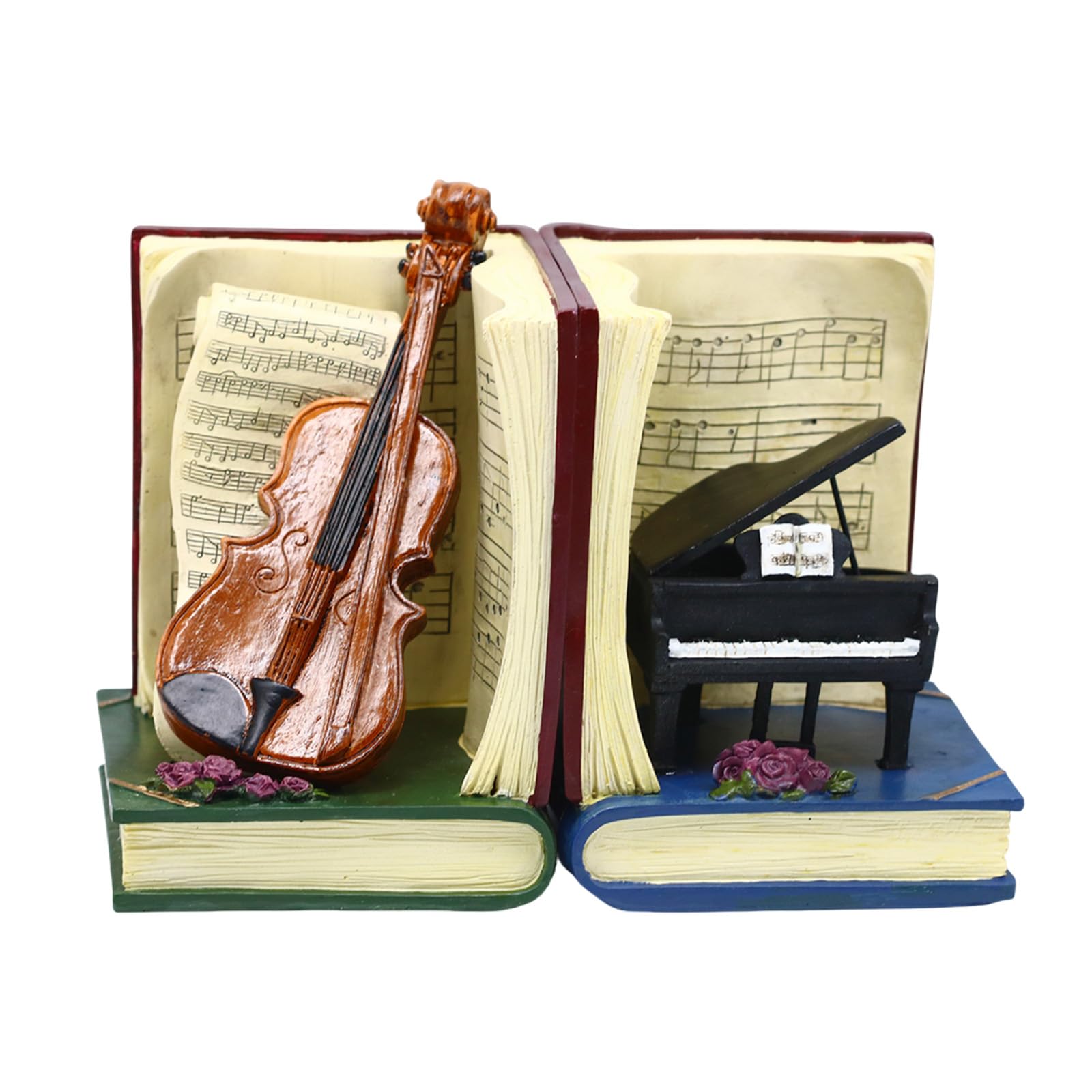 Decorative Violin Piano Bookends,Unique Violin Piano with Musical Notes Vintage Book Ends Luxury Heavy Duty Book Holders Music Lover Bookends for Shelves Home Tabletop Decor