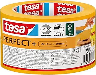 tesa Malerband Perfect+ - Malerkrepp aus dünnem Washi-Papier zum präzisen Abkleben bei Malerarbeiten - für den Innenbereich - 2x 50 m x 30mm
