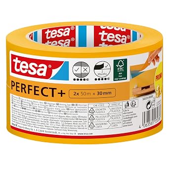 tesa Masking Tape Perfect+ Washi - Yellow - 2 Rolls - 50 m x 30 mm