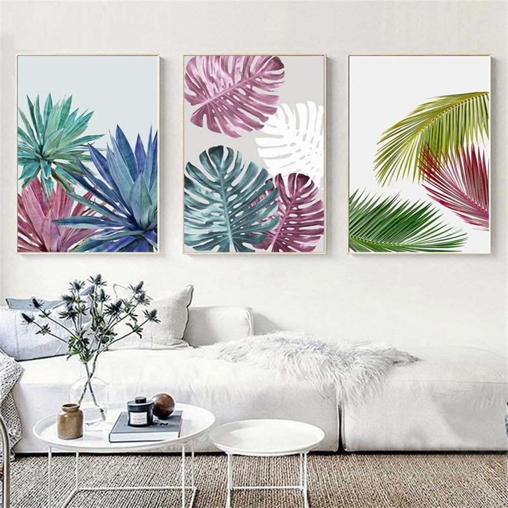 WBYZAC Wall Pictures-Leaf Abstract Canvas Painting Color Leaves Posters Wall Canvas Prints for Living Room Bedroom Kitchen Home Decoration Artwork-30 * 50cm*3PCS (No Frame)